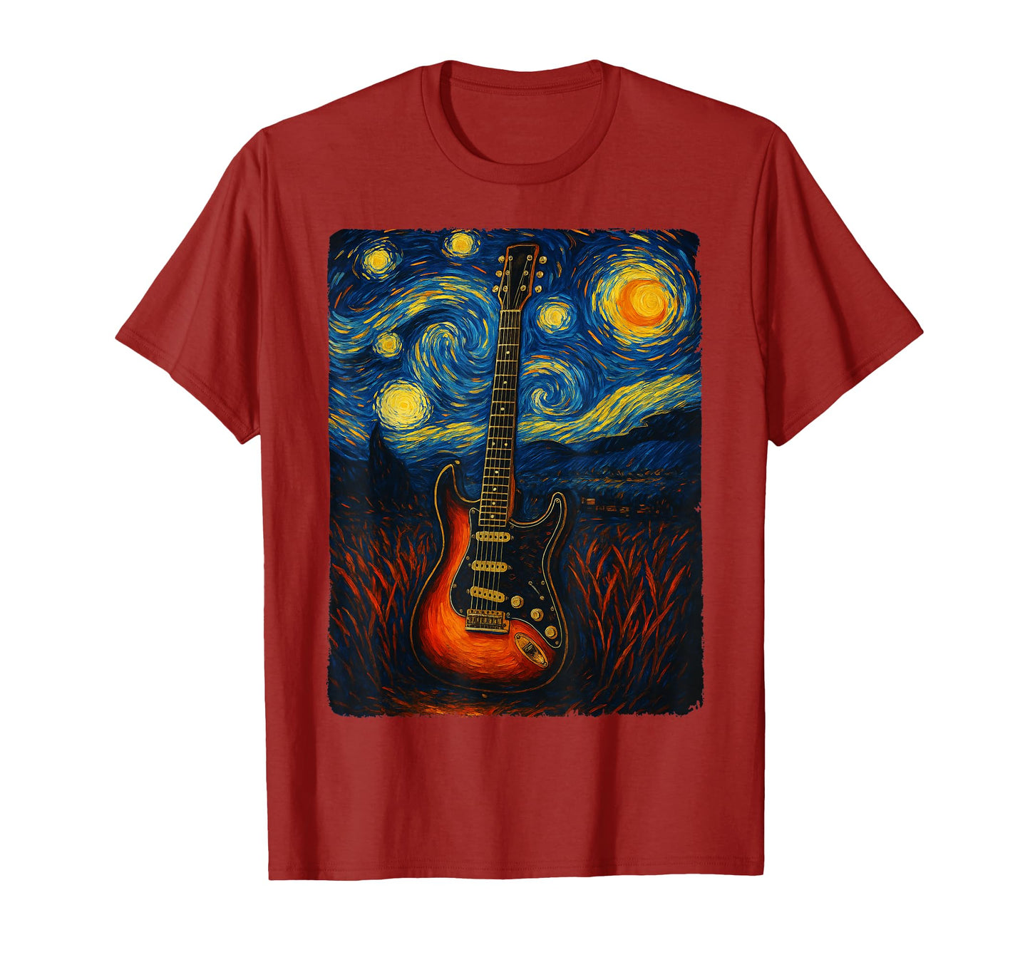 Guitar Starry Night Van Gogh Gifts Guitarist Rock and Roll T-Shirt
