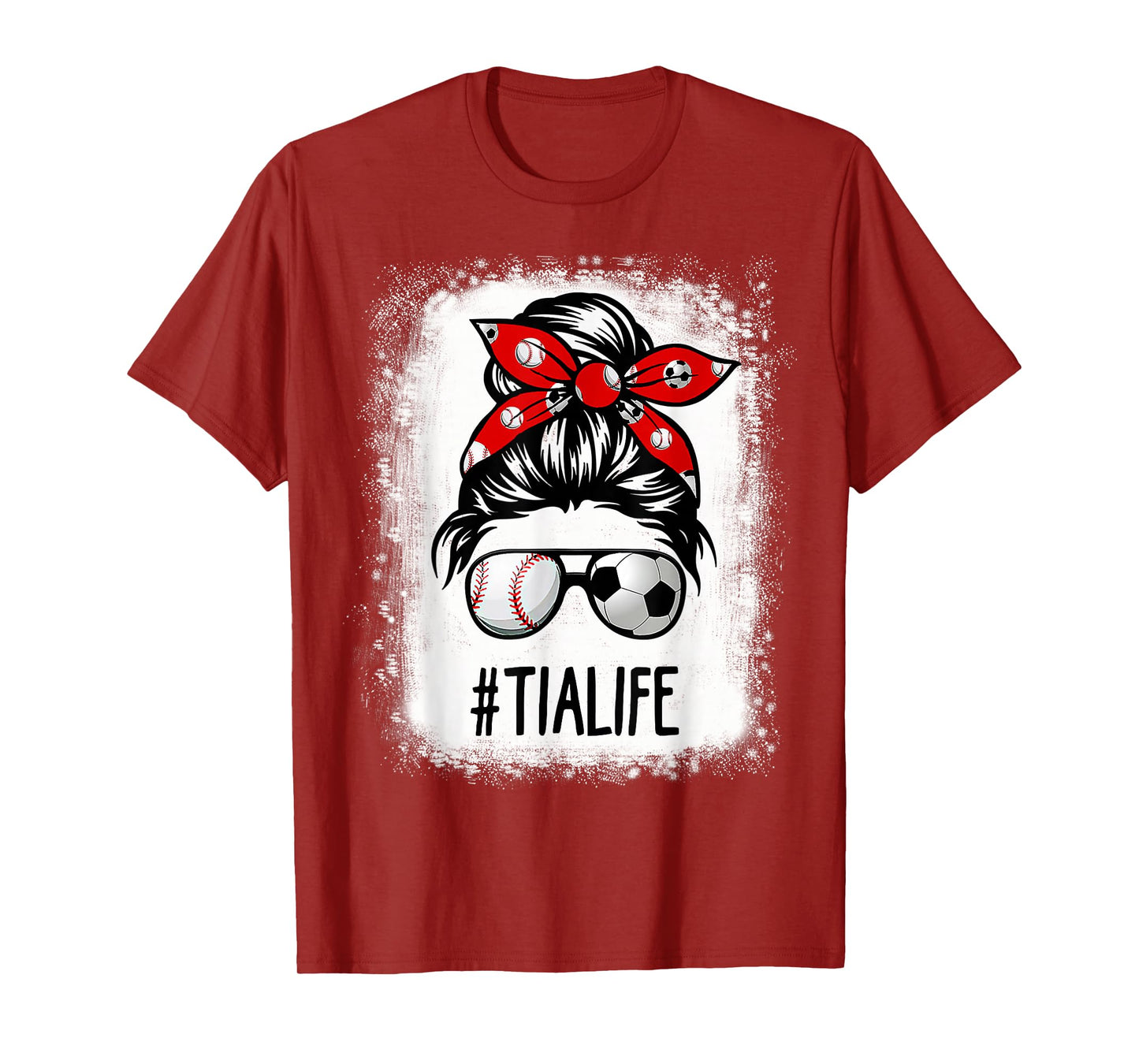 Bleached Tia Life Soccer Messy Bun Baseball Game Day T-Shirt