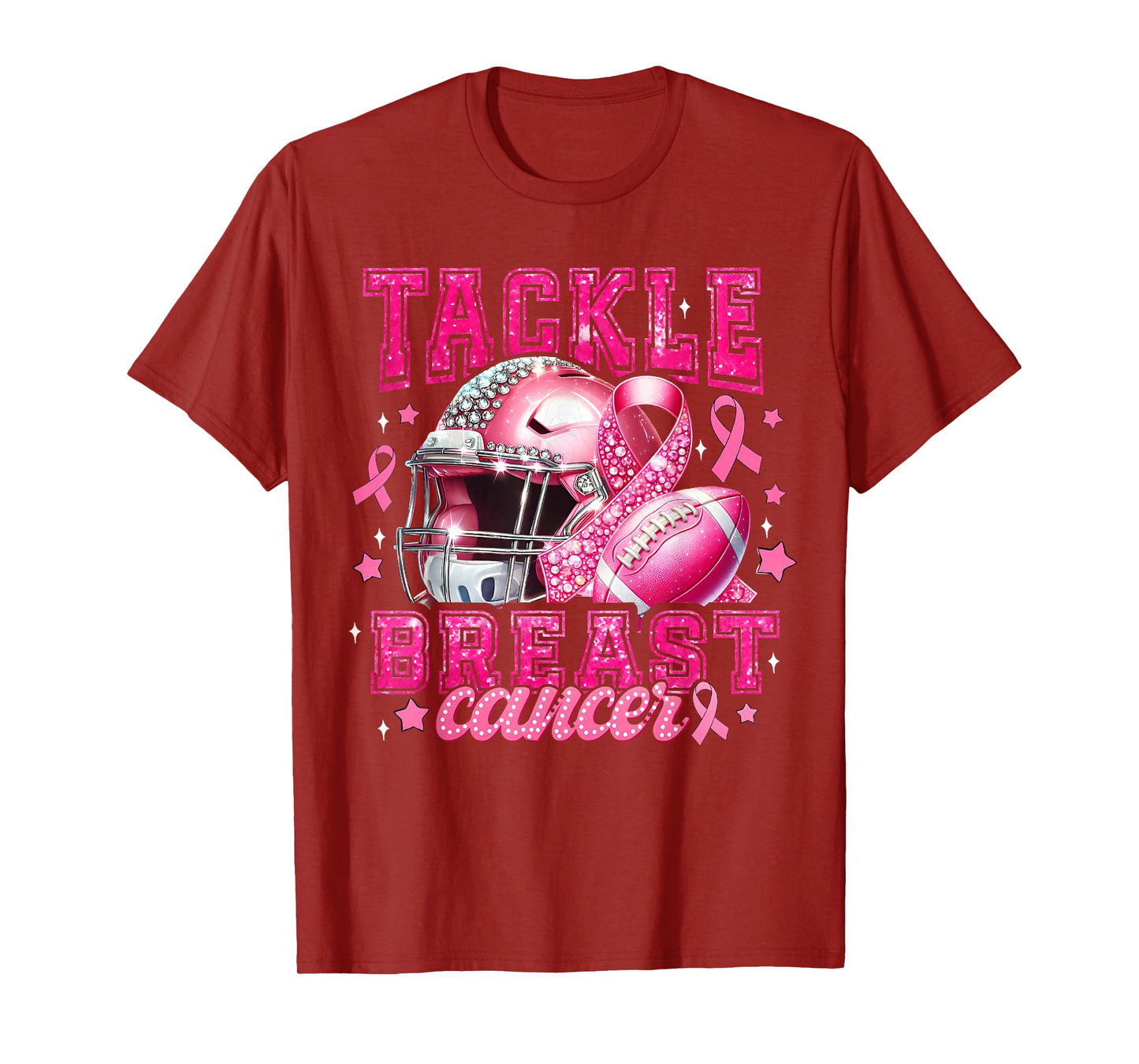 Tackle Breast Cancer Awareness Pink Ribbon American Football T-Shirt