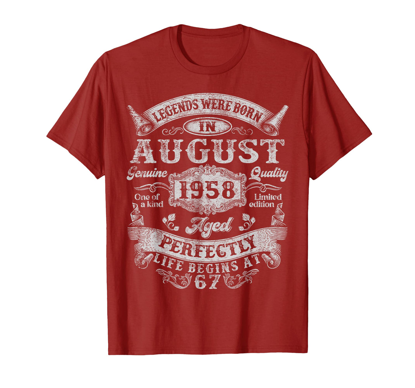 Legends Were Born In August 1958 Vintage 67th Birthday Men T-Shirt