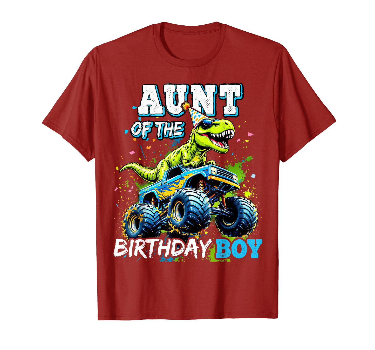 Aunt of the Birthday Boy Monster Truck Dinosaur Party T Rex T-Shirt