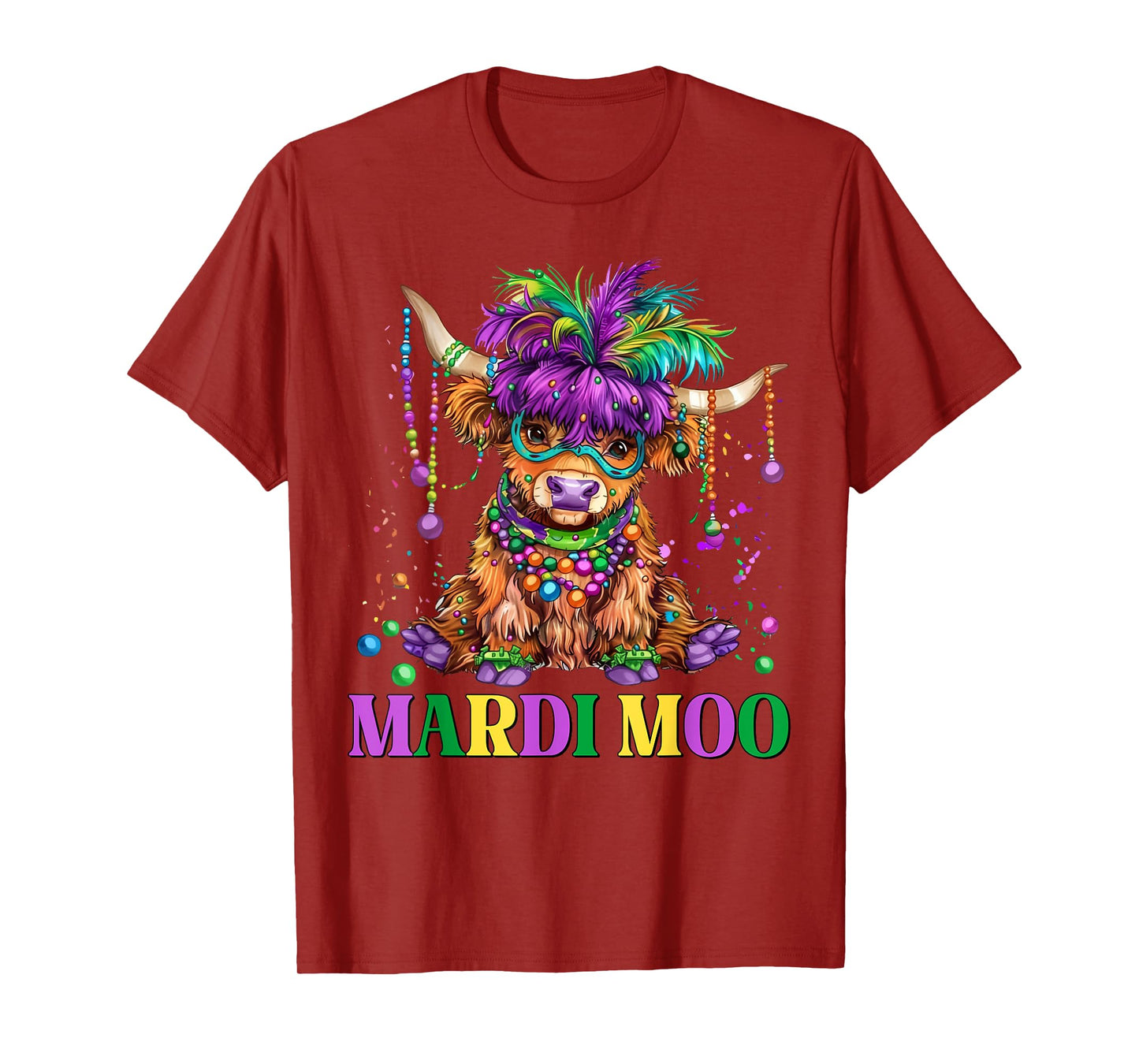 Retro Highland Cow Mardi Moo Mask Beads Mardi Gras Funny Cow T-Shirt