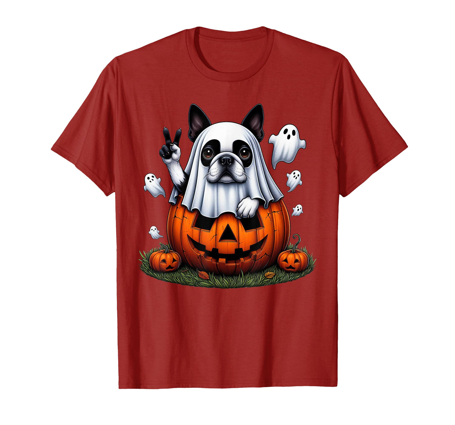 Funny Boston Terrier Ghost Boo Halloween Womens Mens Kids T-Shirt