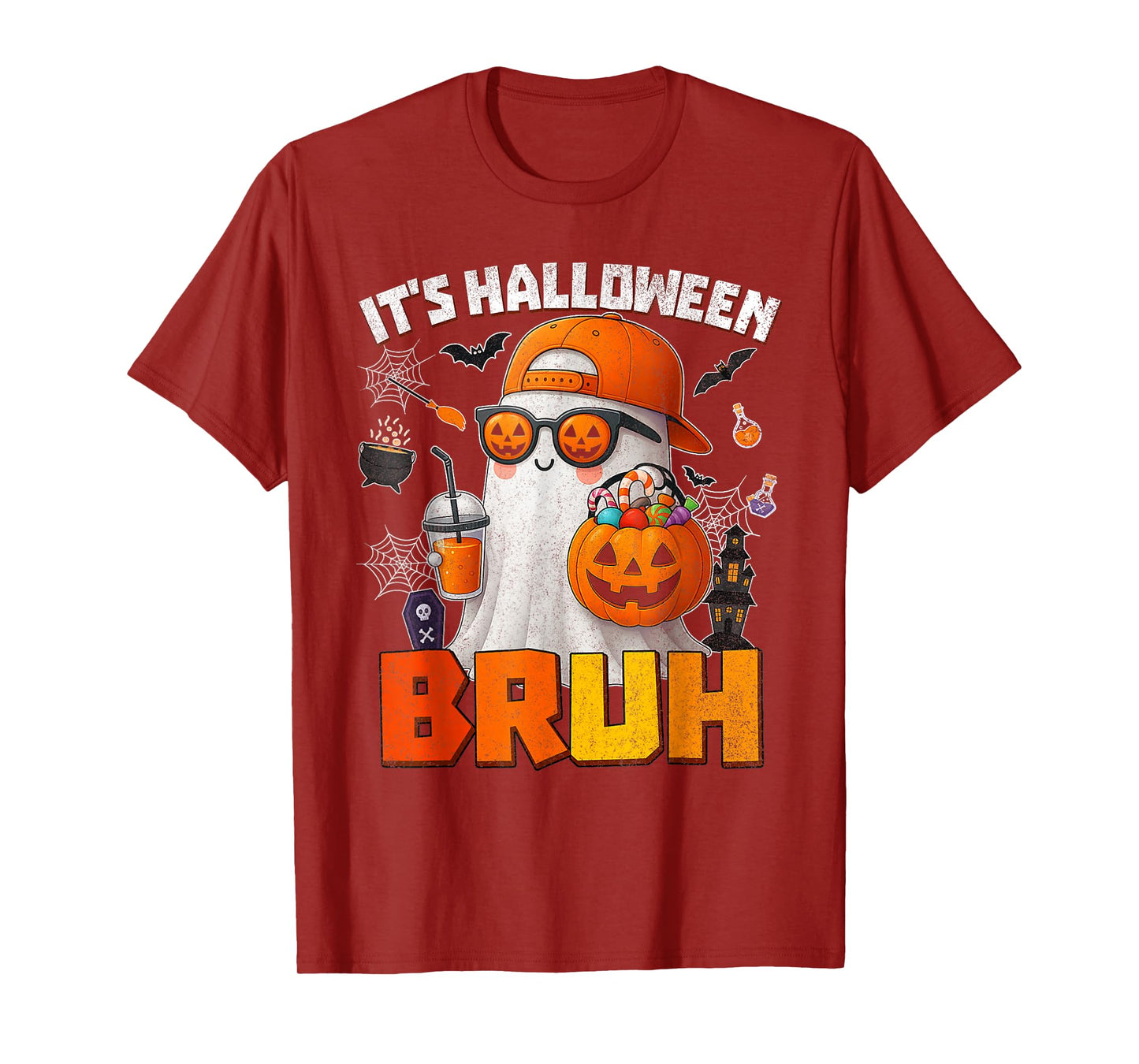 Its Halloween Bruh Boo Ghost Pumpkin Costume Boys Kids Mens T-Shirt