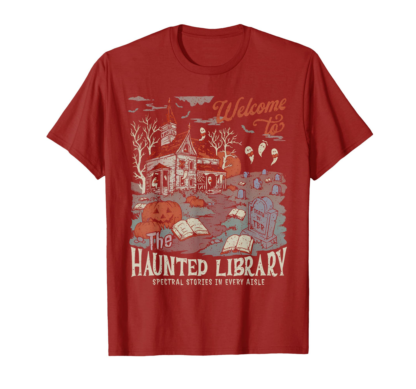 Retro Salem Welcome To The Haunted Library Bookish Halloween T-Shirt