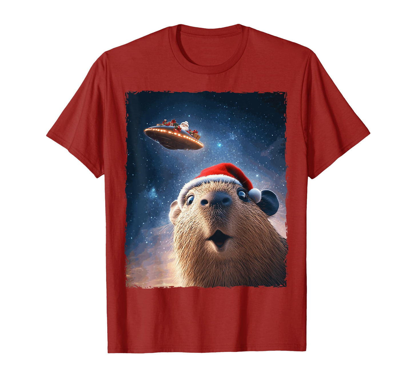 Funny Capybara Selfie Santa Ufo Xmas Christmas T-Shirt