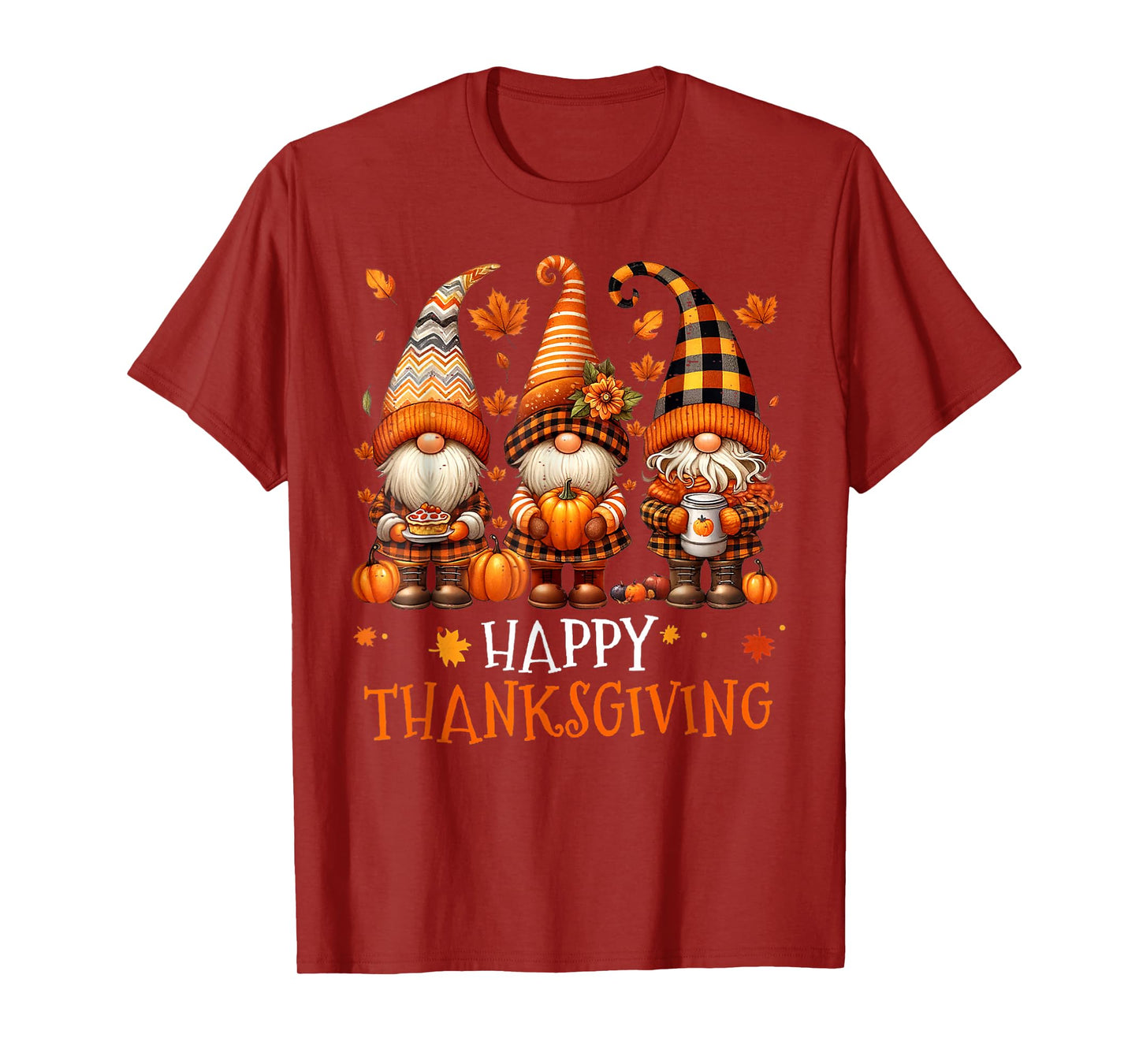 Three Gnomes Happy Thanksgiving Autumn Fall Pumpkin Spice T-Shirt