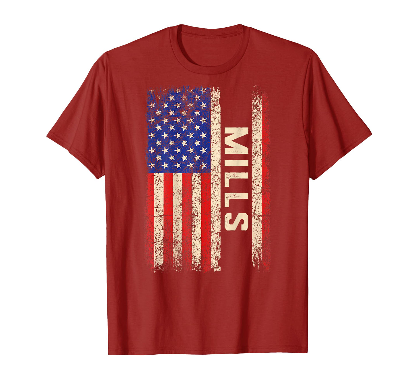 Mills Last Name - Mills Name American Flag (Back) T-Shirt