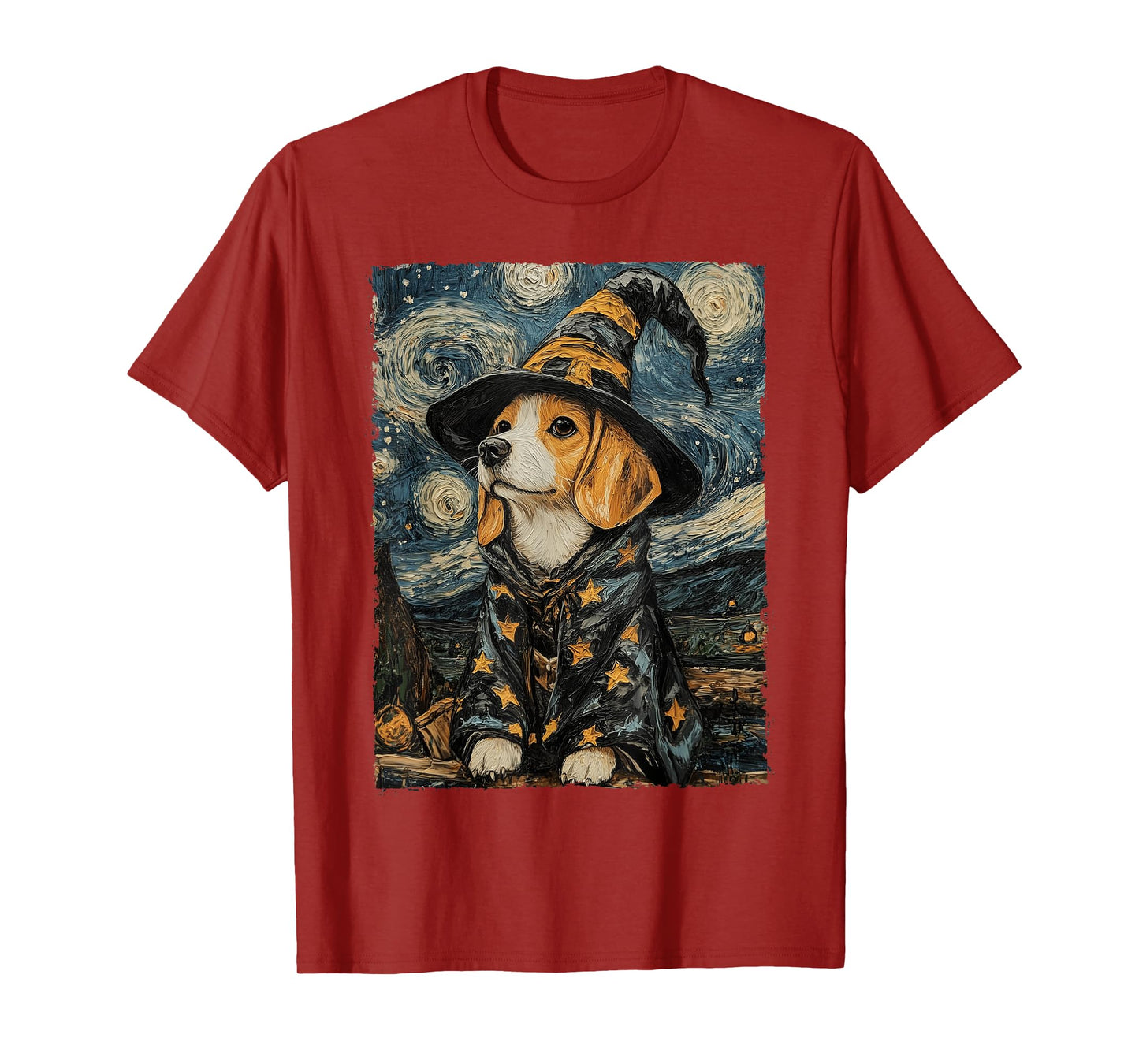 Beagle Witch Costume Painting Starry Night Dog T-Shirt