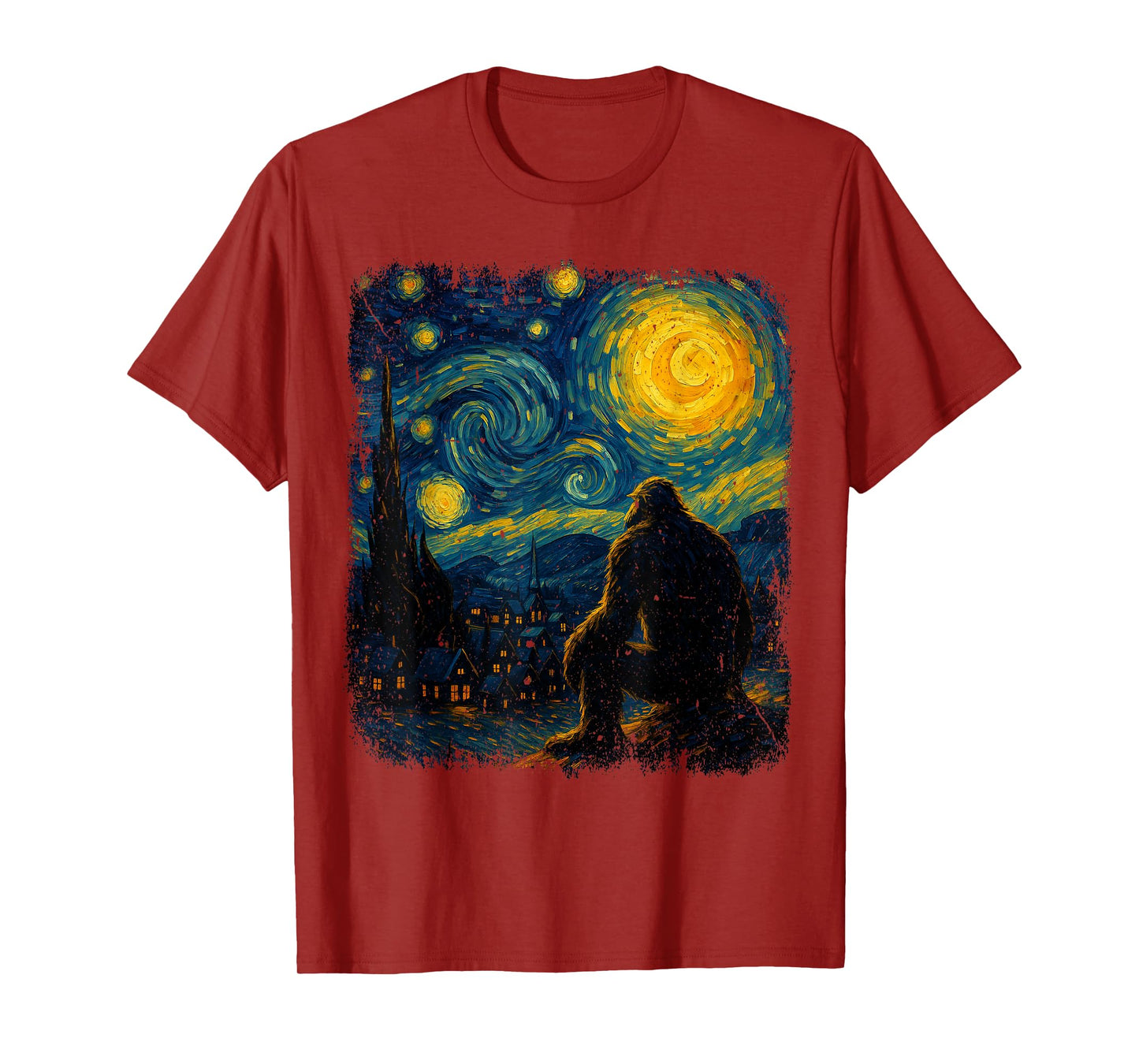 Bigfoot Starry Night Van Gogh Gifts For Men Women Boy Kid T-Shirt