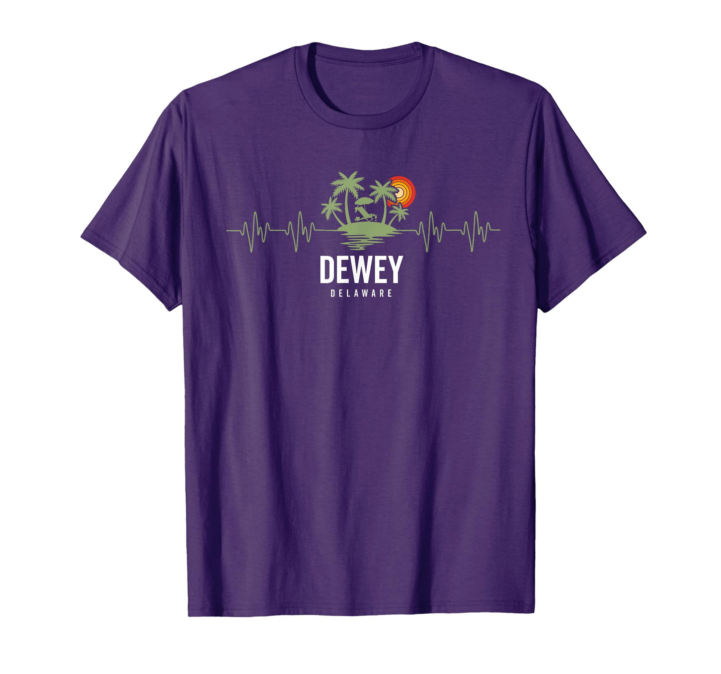 Dewey Beach Delaware Sunset Beach Palm Tree Heartbeat T-Shirt