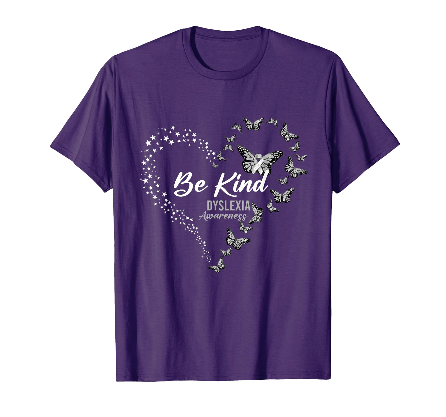 Butterfly Be Kind Gray Ribbon Dyslexia Awareness T-Shirt