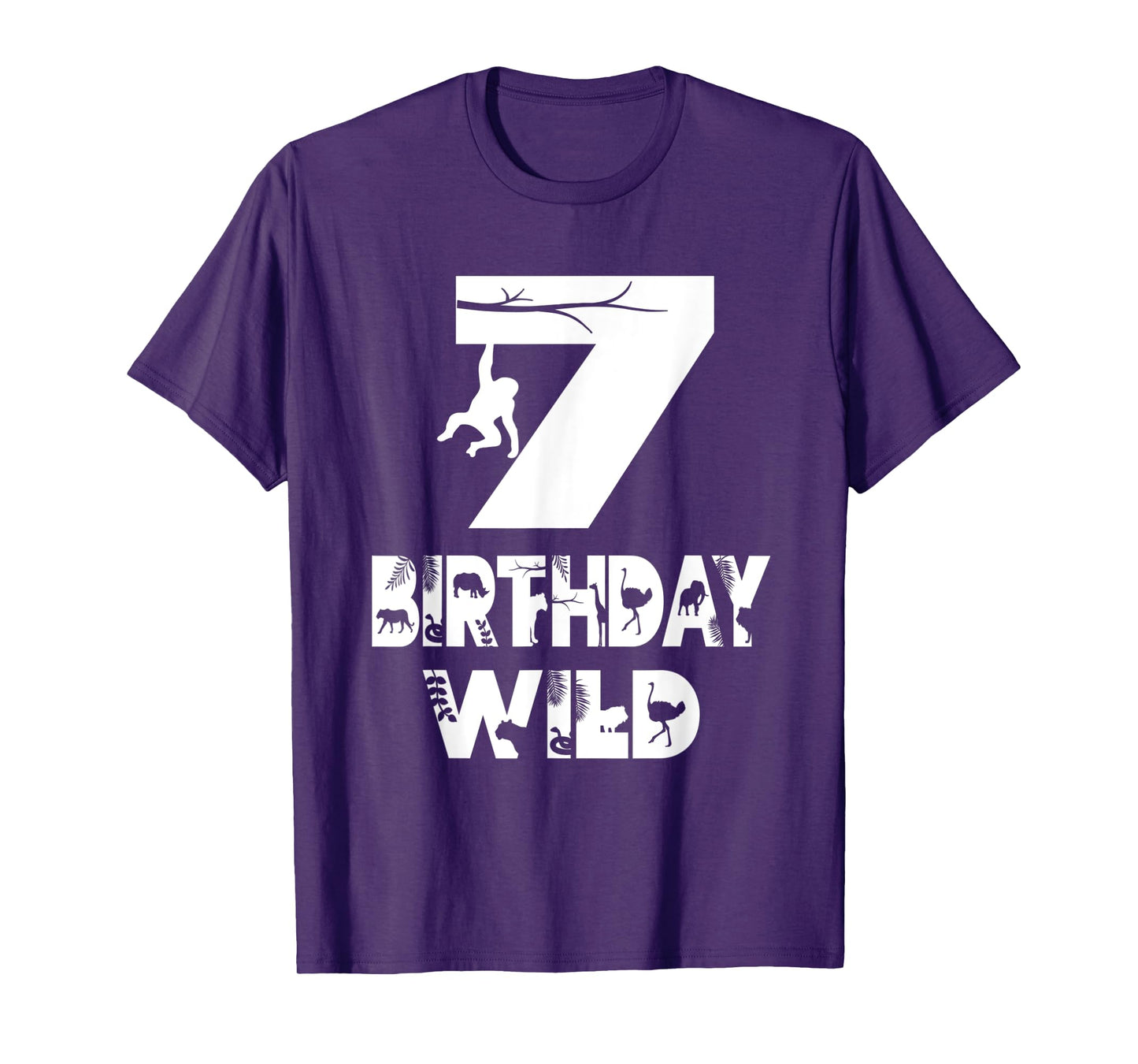 7th Birthday Wild Kid 7 Years Old Zoo Theme Animal Party T-Shirt