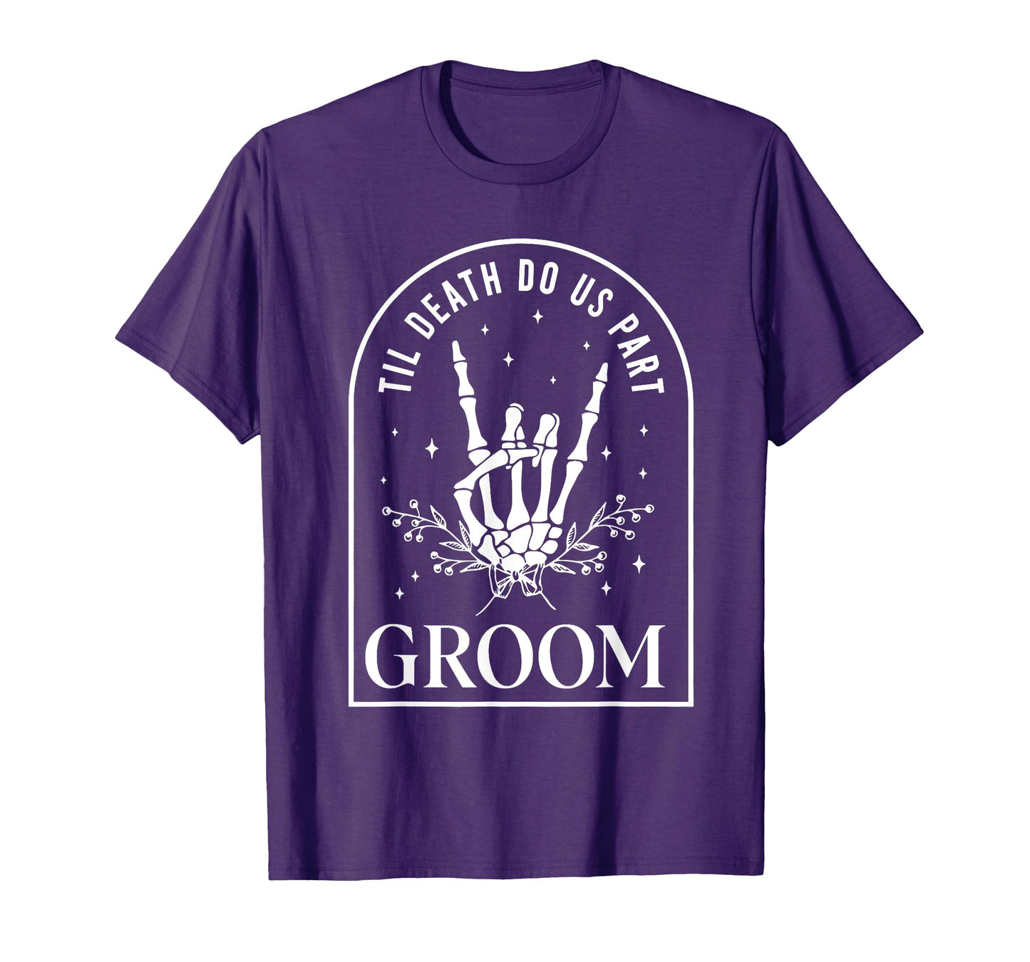 Groom Bride Skeleton Rock Hand Couples Wedding Halloween T-Shirt