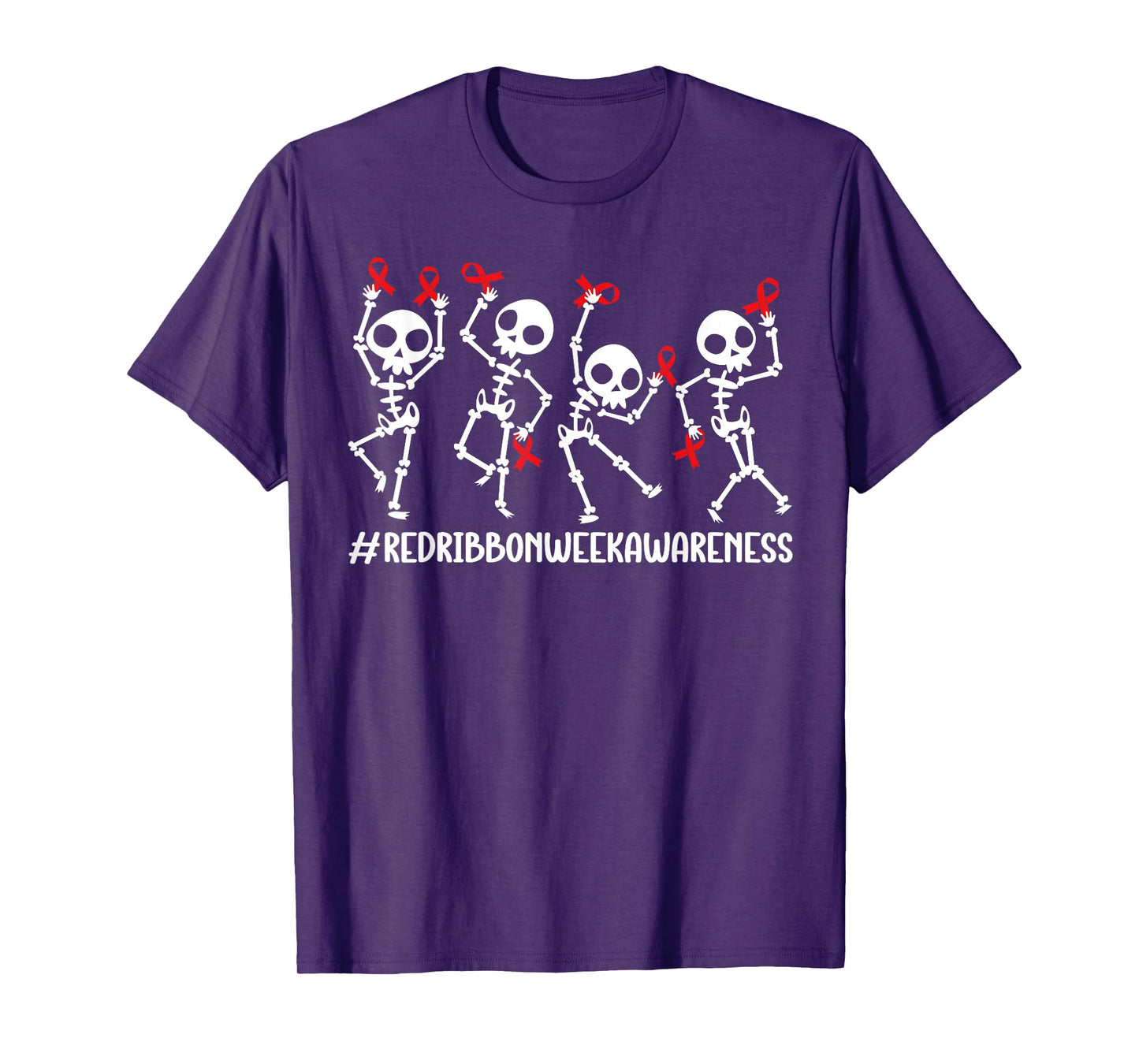 Red Ribbon week Awareness Skeleton Halloween Women Men Kids T-Shirt