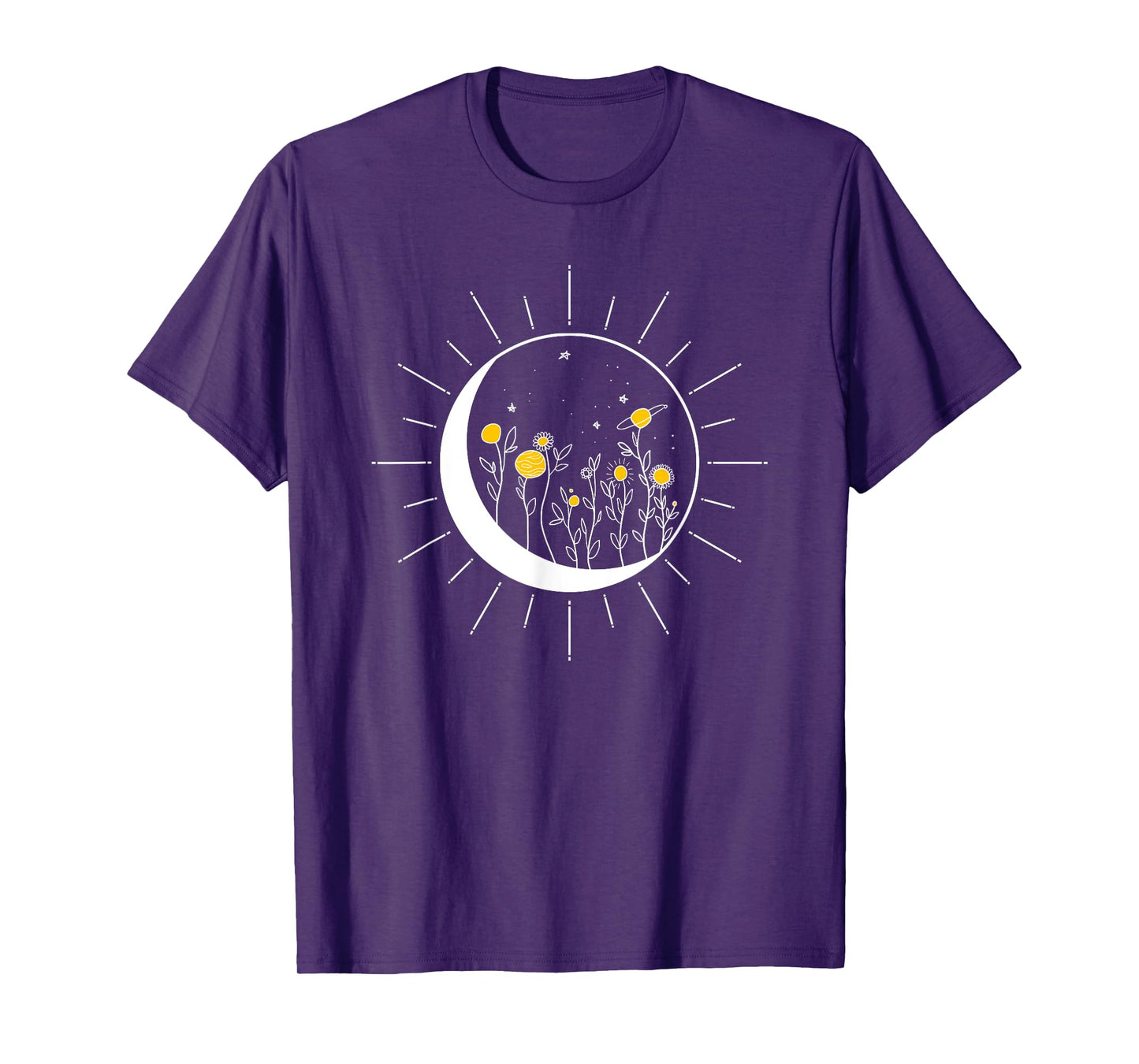 Sun Moon Solar Eclipse Flower Planets Funny Space Art Gift T-Shirt