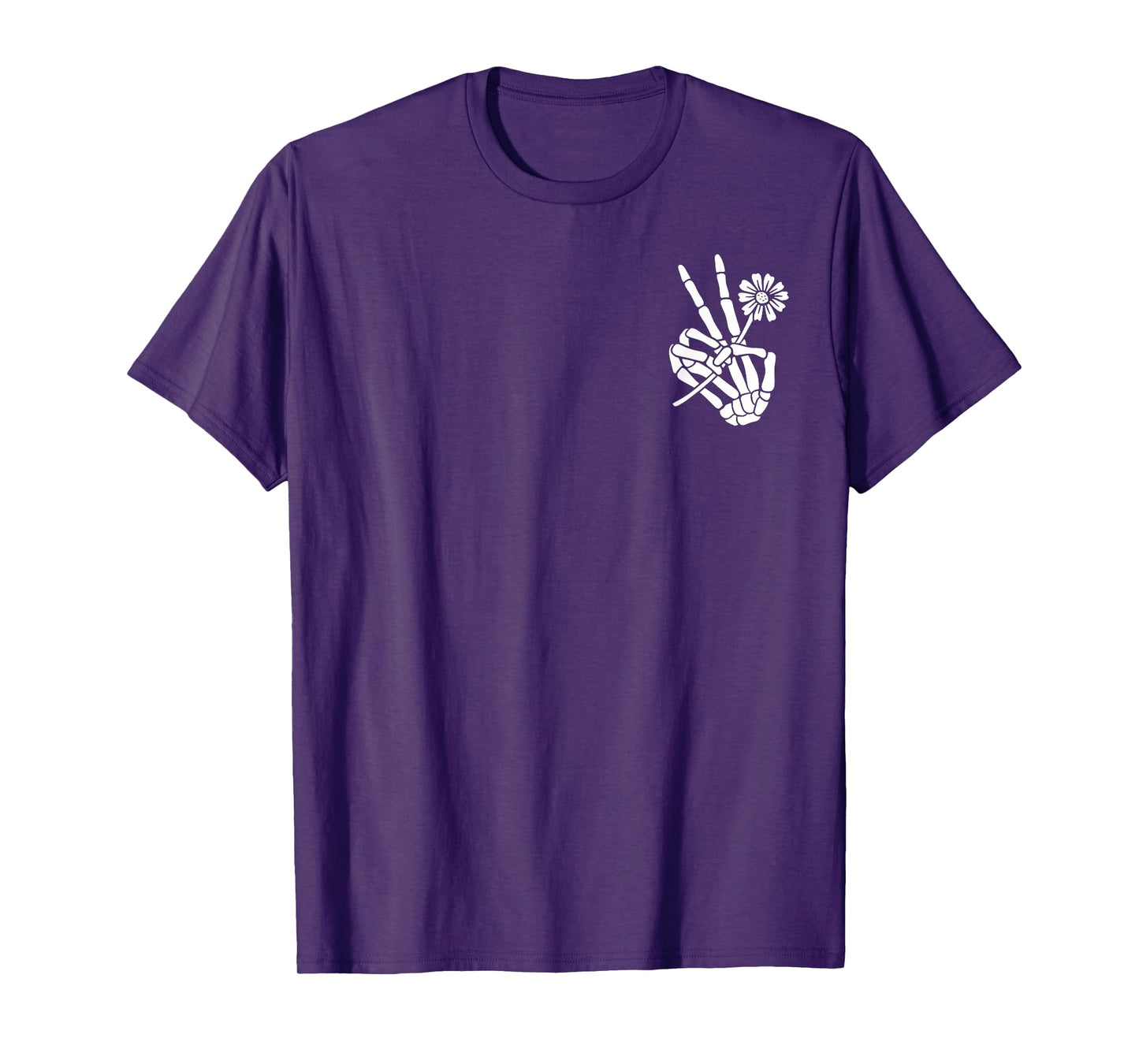 Skeleton Hand Holding Flower Peace Sign Halloween Pocket T-Shirt