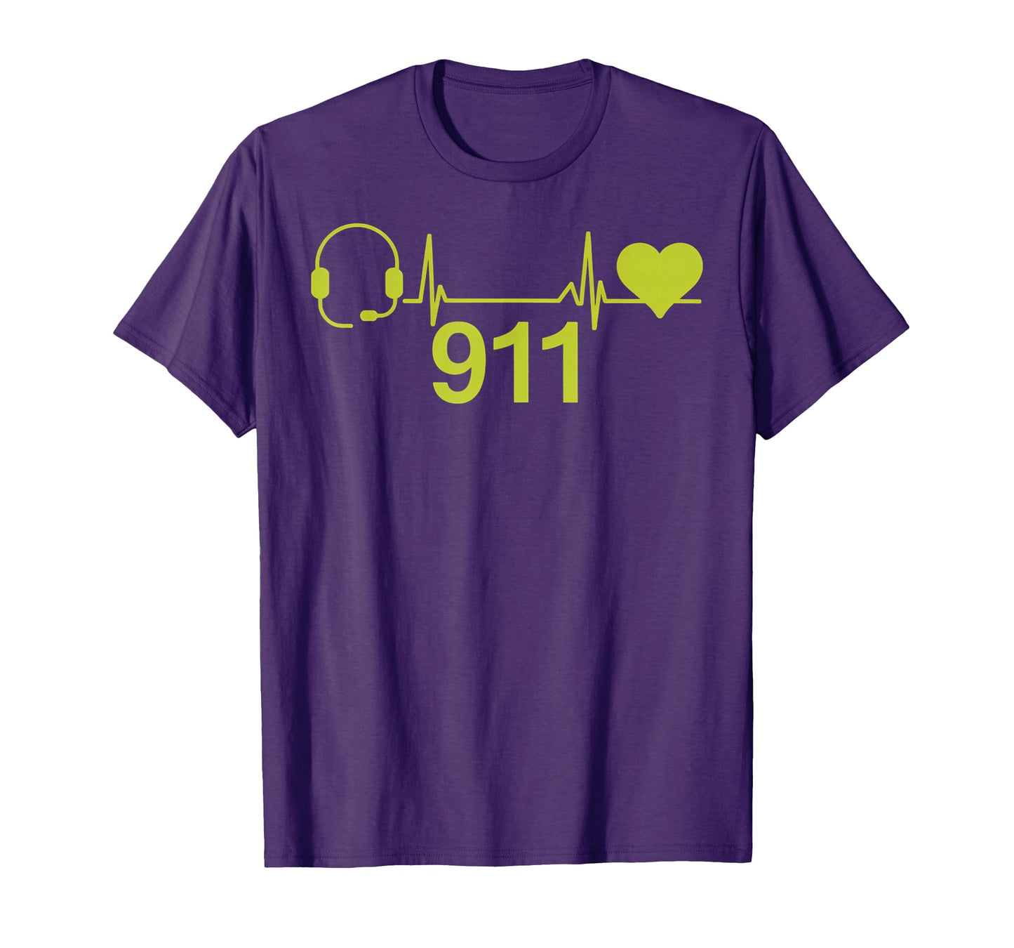 911 Headset Heart Emergency Responder Yellow 911 Dispatcher T-Shirt