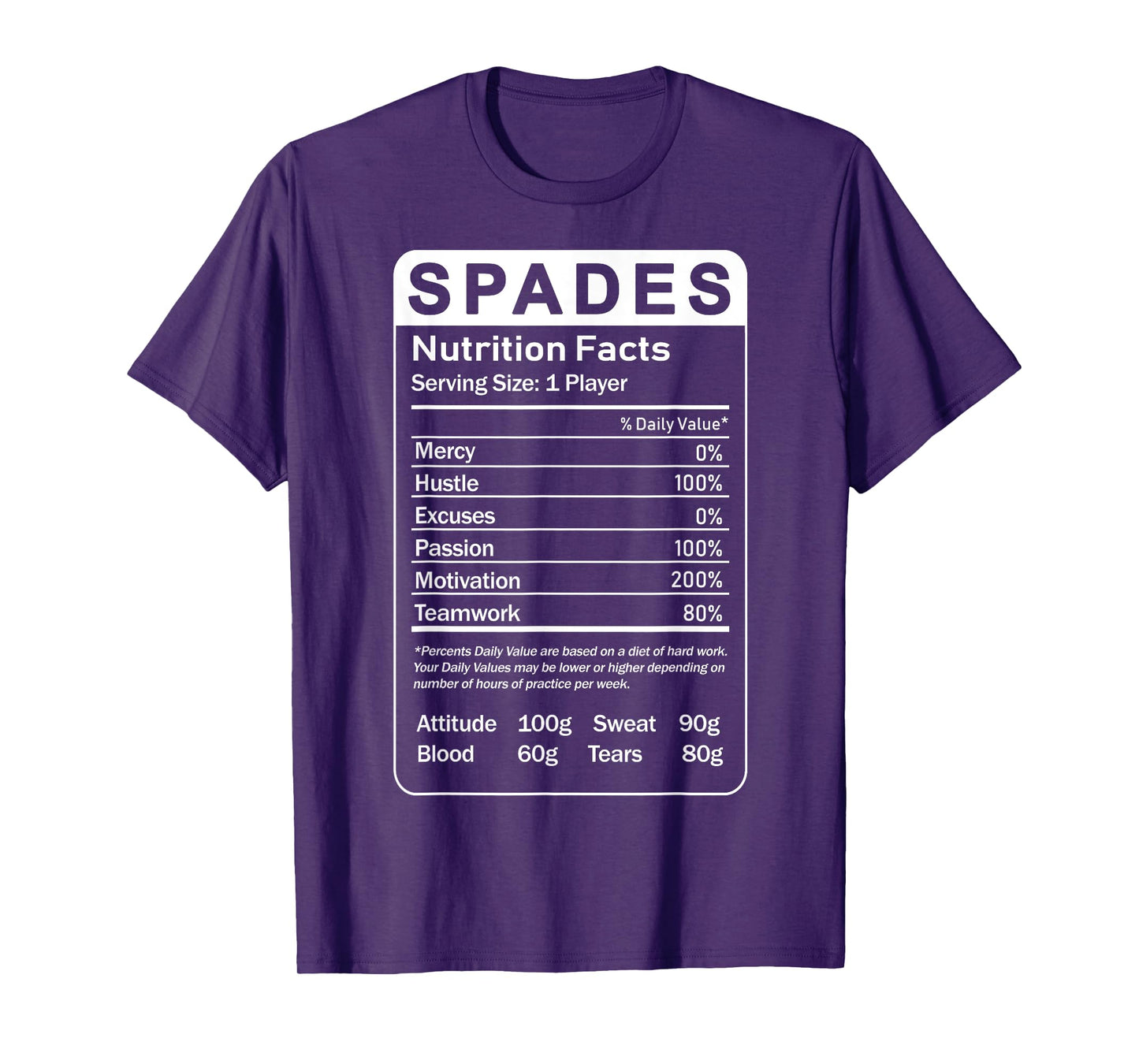 Spades Nutrition Facts Sarcastic Card Player T-Shirt