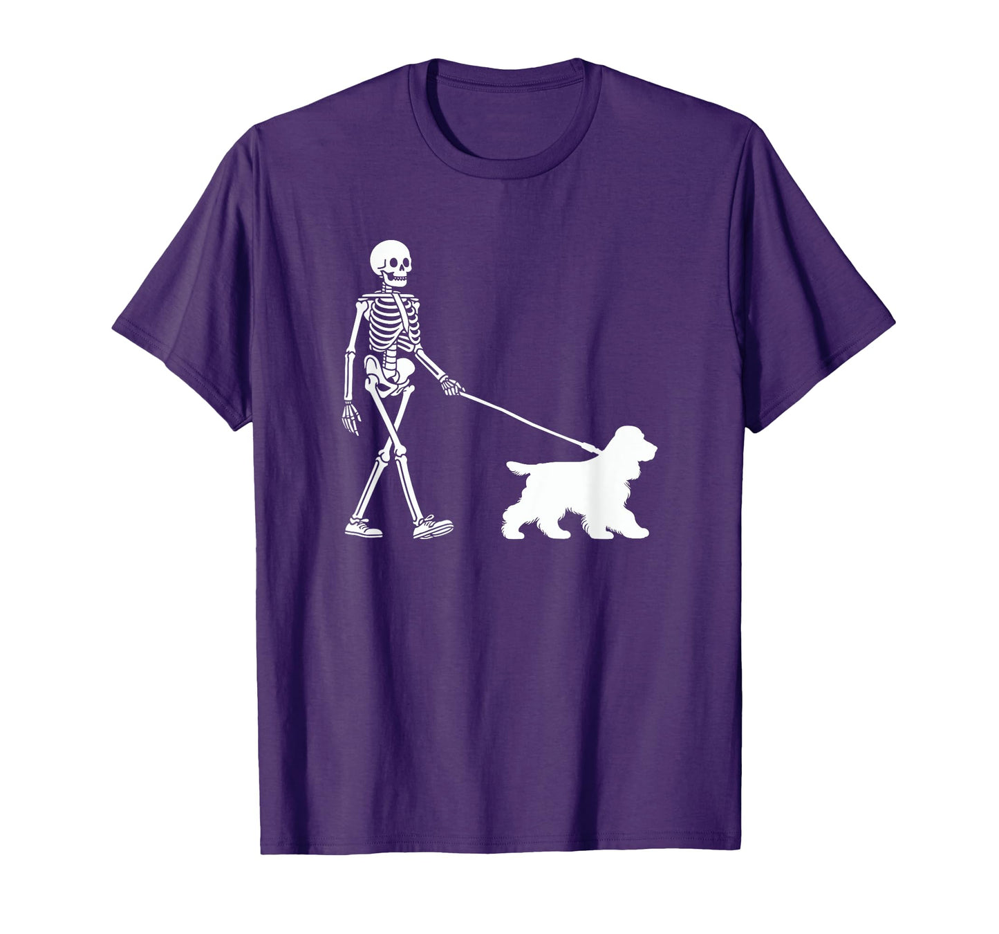 Skeleton Walking a Dog Cocker Spaniel Halloween Outfit T-Shirt