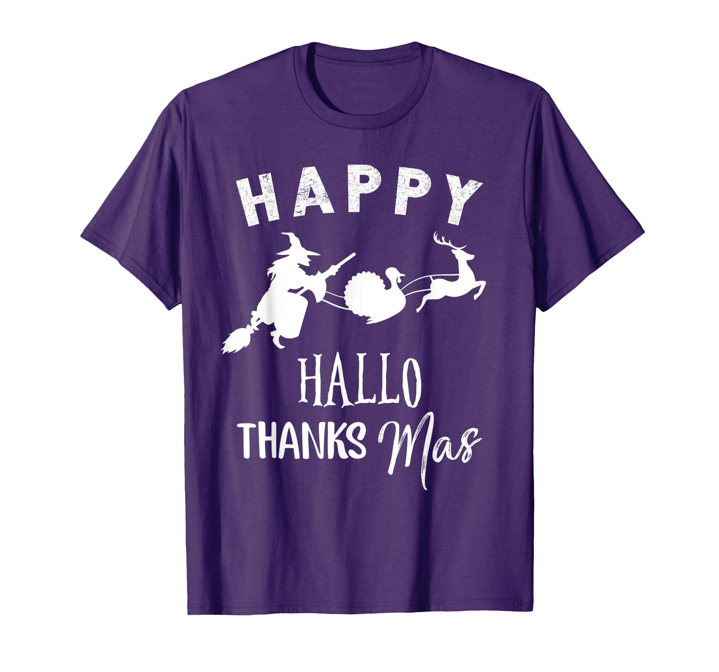Happy Hallothanksmas Halloween Witch Thanksgiving Turkey T-Shirt