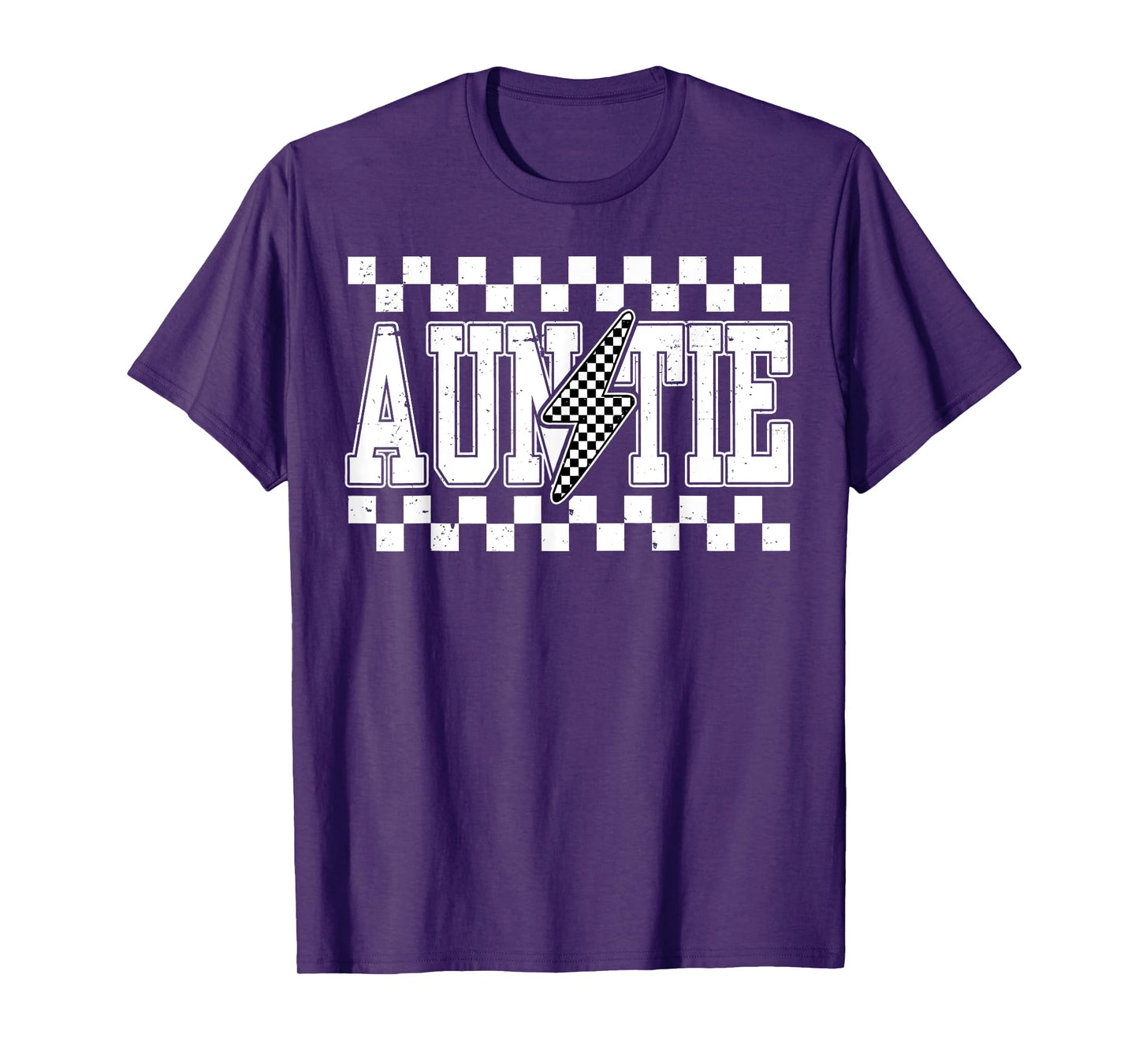 Retro Lightning Auntie Checkered Funny Auntie For Women Men T-Shirt