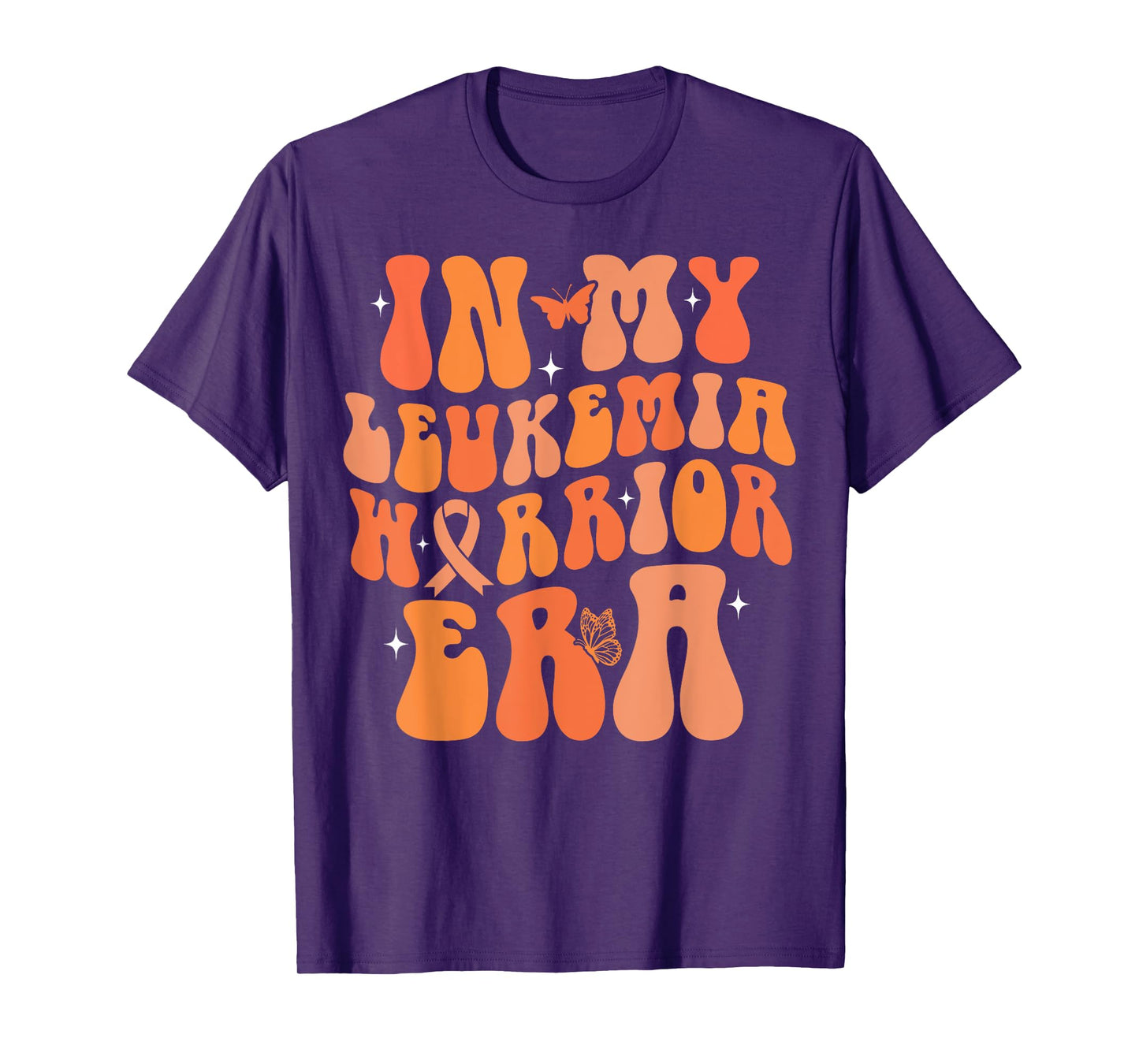 Groovy Leukemia Cancer Awareness Women Tees In My Leukemia Warrior Era Leukemia Awareness Orange Ribbon T-Shirt