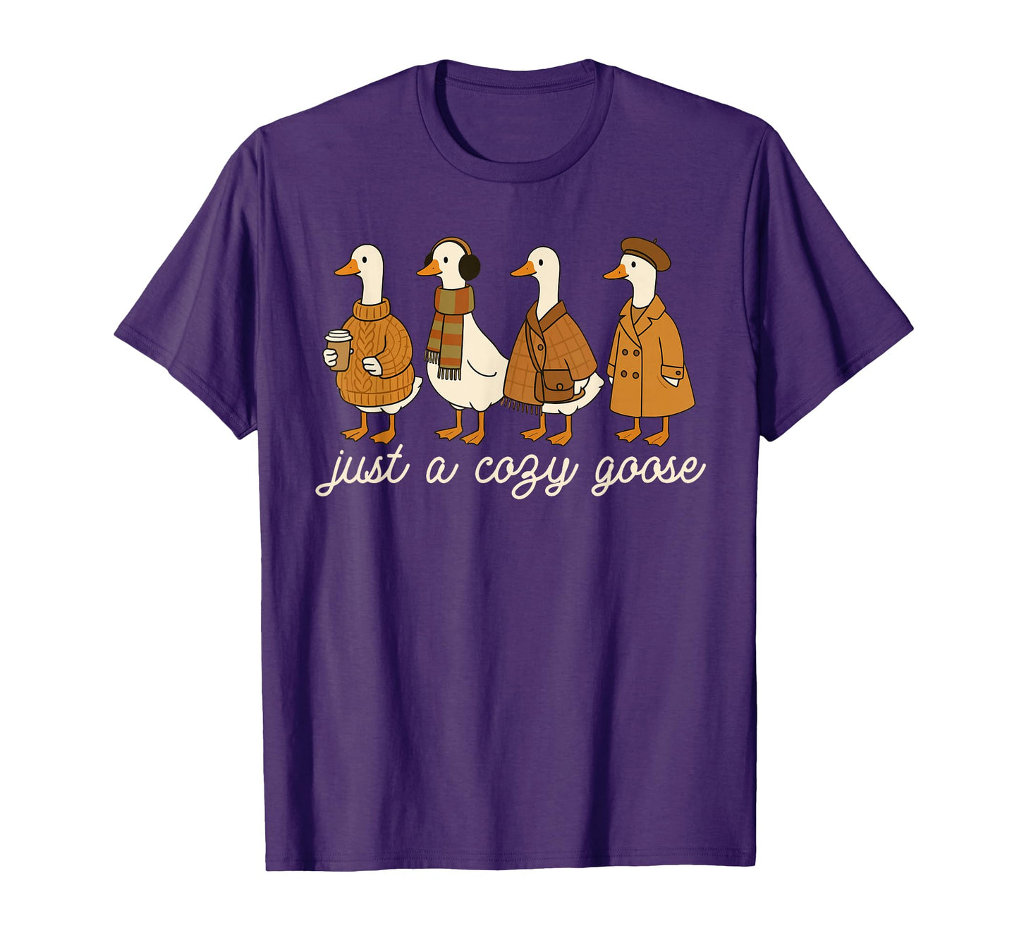 Just A Cozy Goose Sweater Autumn Fall Leaves Thanksgiving T-Shirt