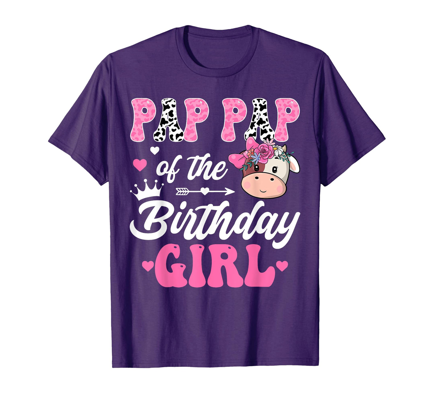Pap Pap Of The Birthday Girl Farm Cow 1St Birthday Girl T-Shirt