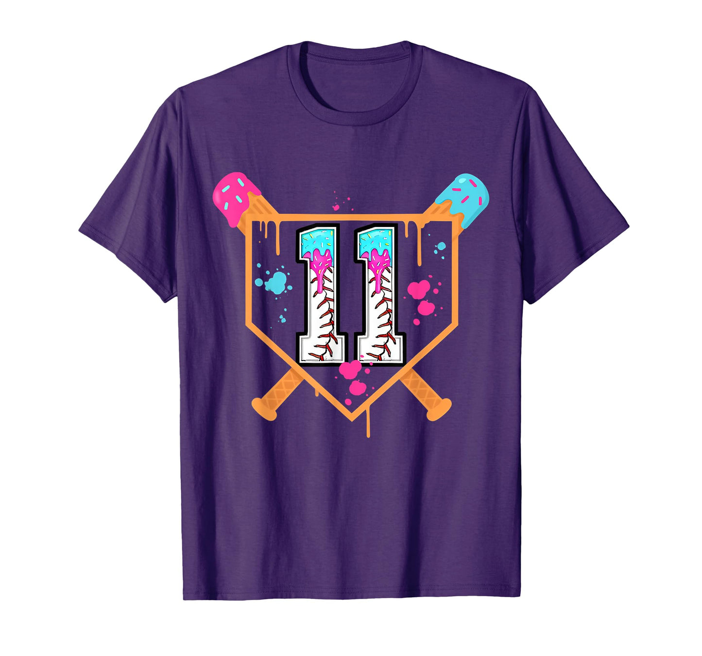 Baseball 11th Birthday Boy Ice Cream Drip 11 Year Old Bday T-Shirt