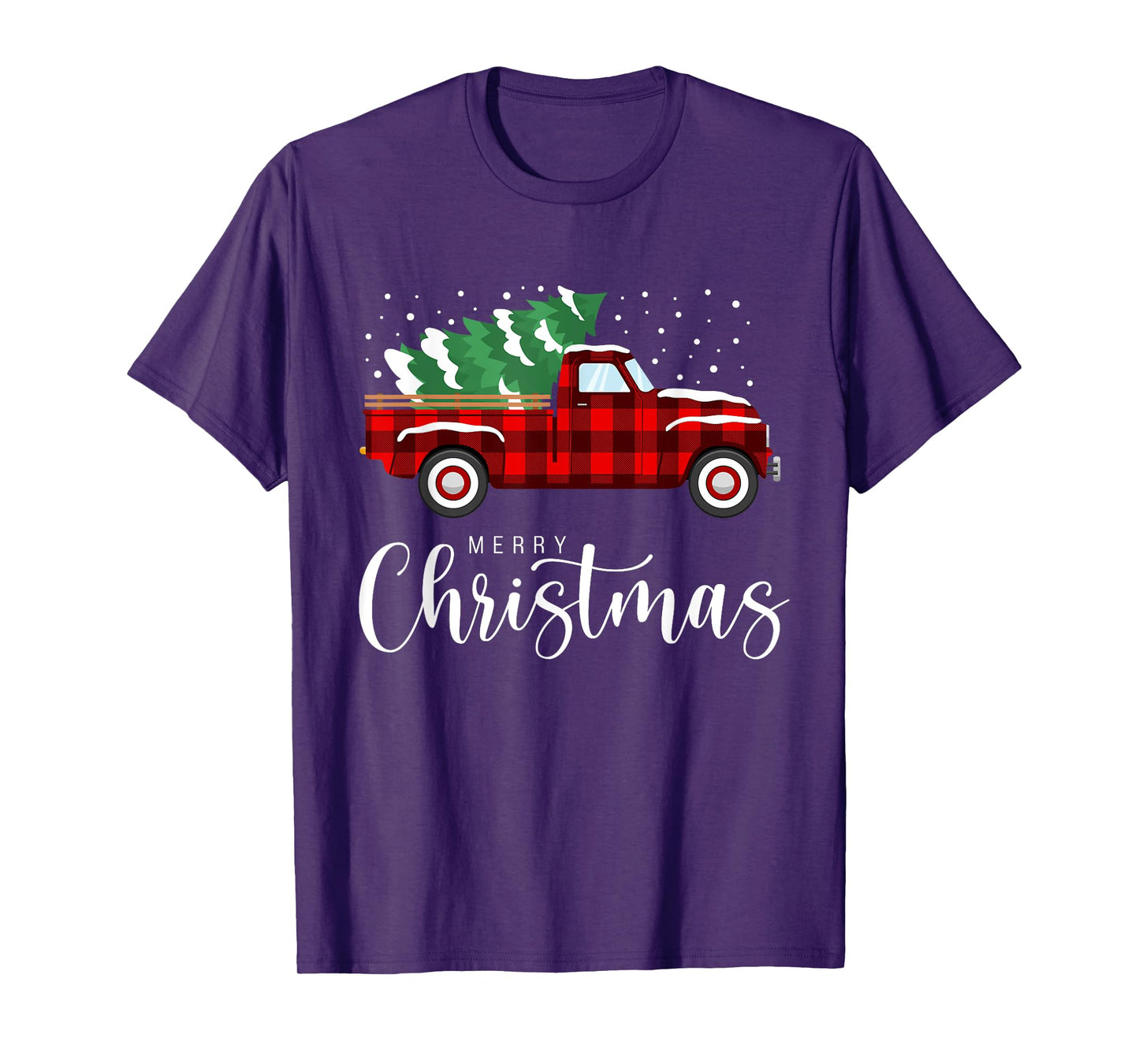 Merry Christmas Red Truck Buffalo Plaid Xmas Retro Vintage T-Shirt