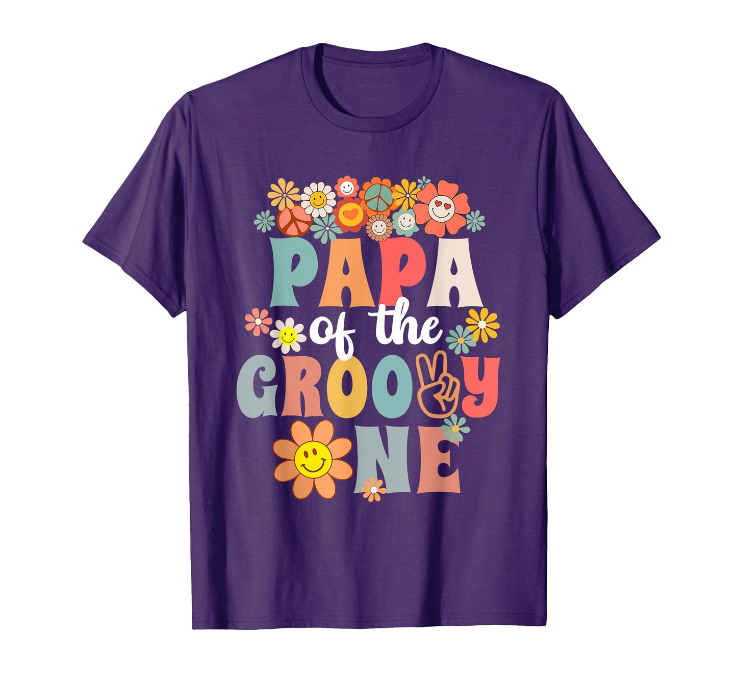 Retro Papa of Groovy One Matching Family 1st Birthday Party T-Shirt