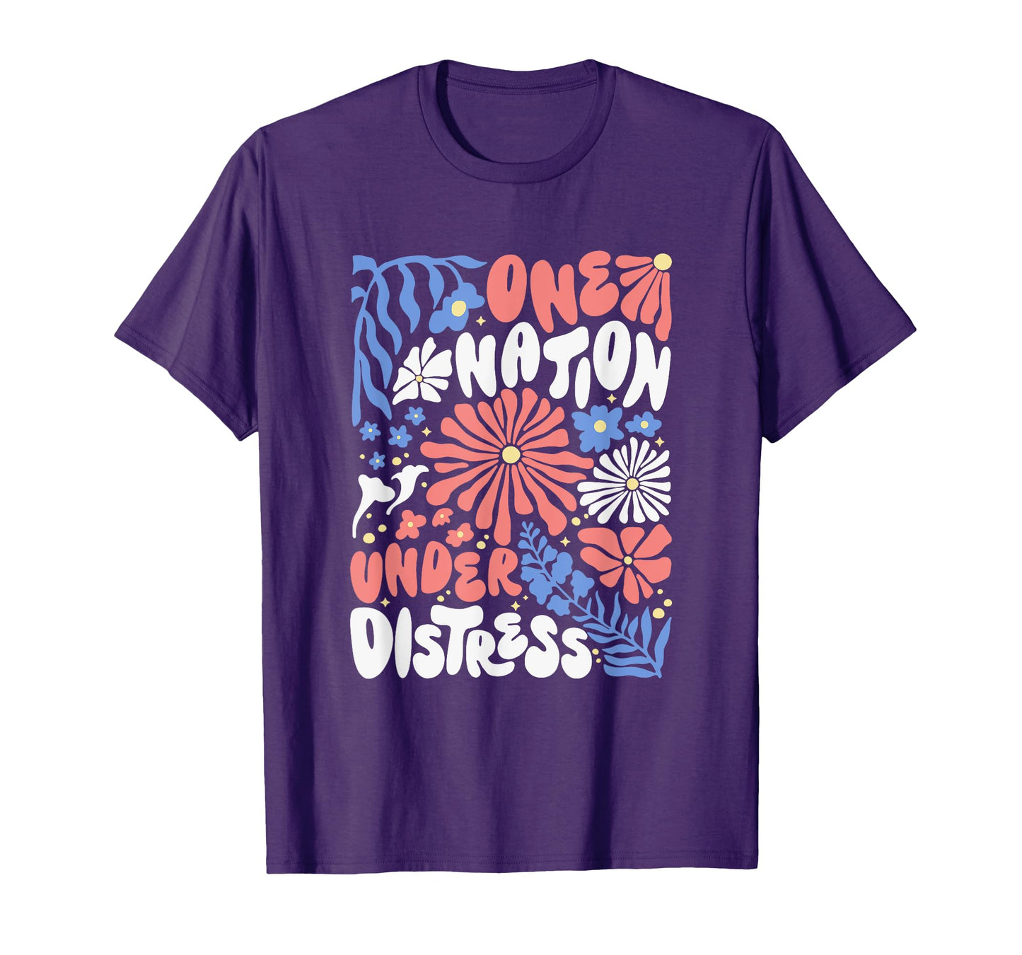One Nation Under Distress Floral America Flag Christian T-Shirt