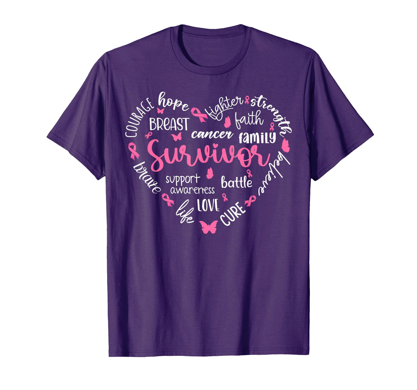 Pink Ribbon Heart Breast Cancer Awareness Survivor Warrior T-Shirt