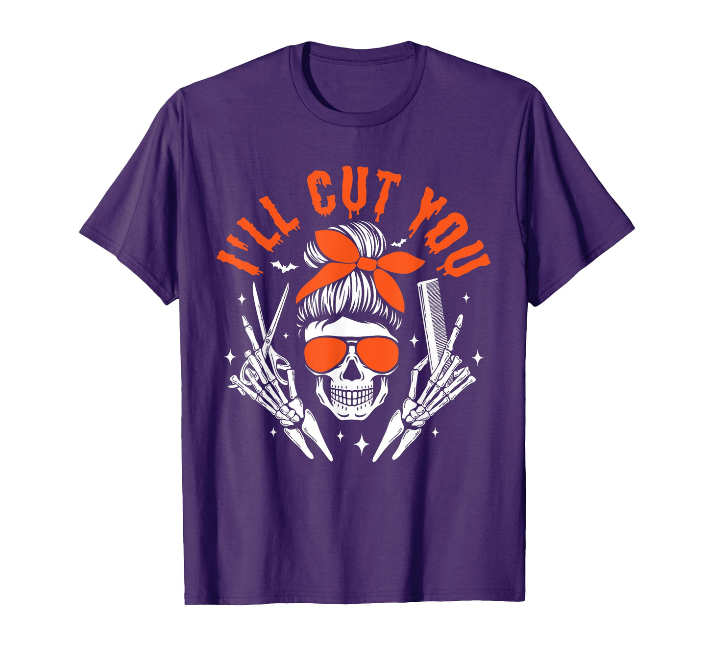 Messy Bun Skull Hairdresser I'll Cut You Halloween Stylist T-Shirt