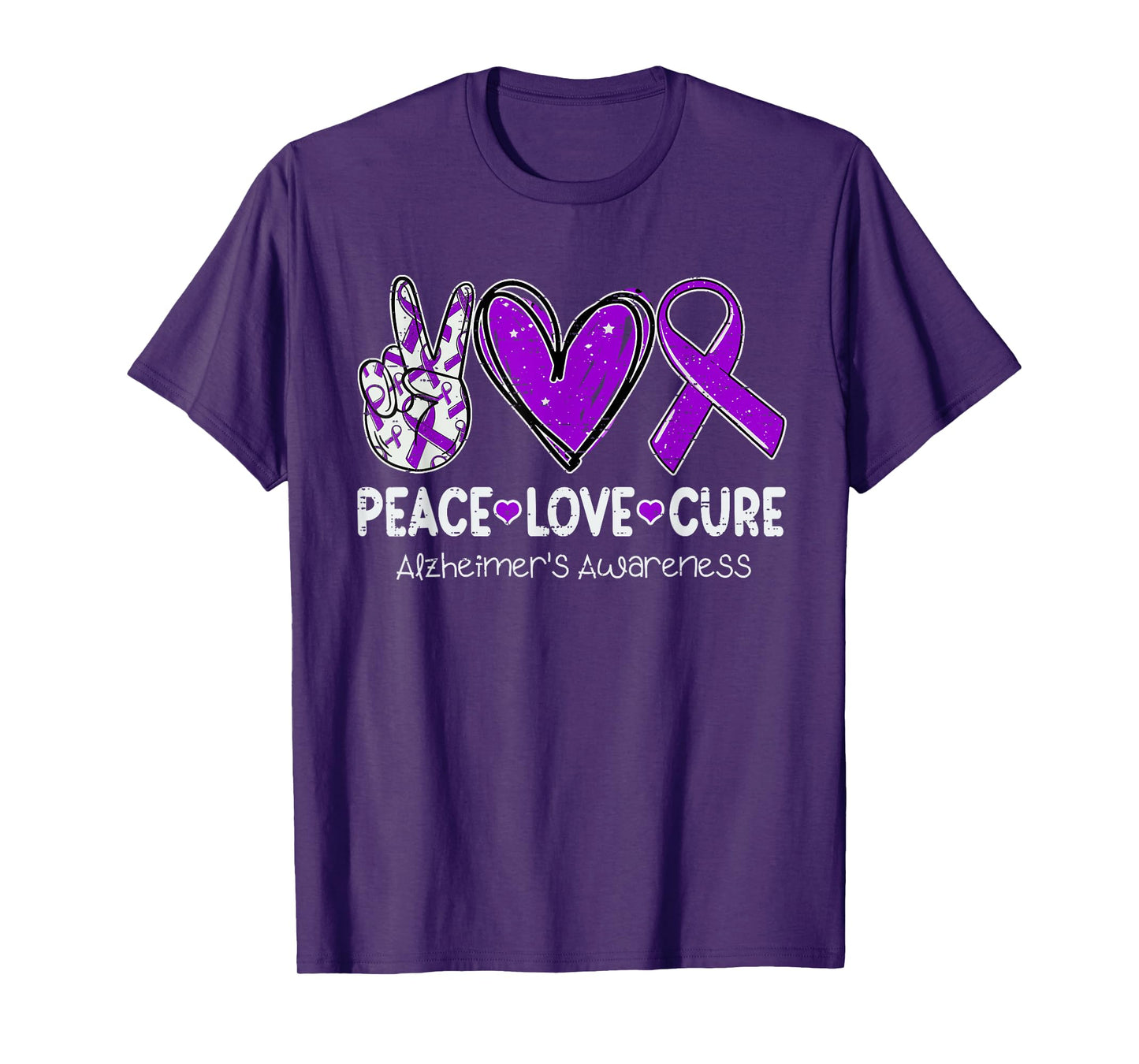Peace Love Cure Alzheimer's Awareness Ribbon Purple Dementia T-Shirt