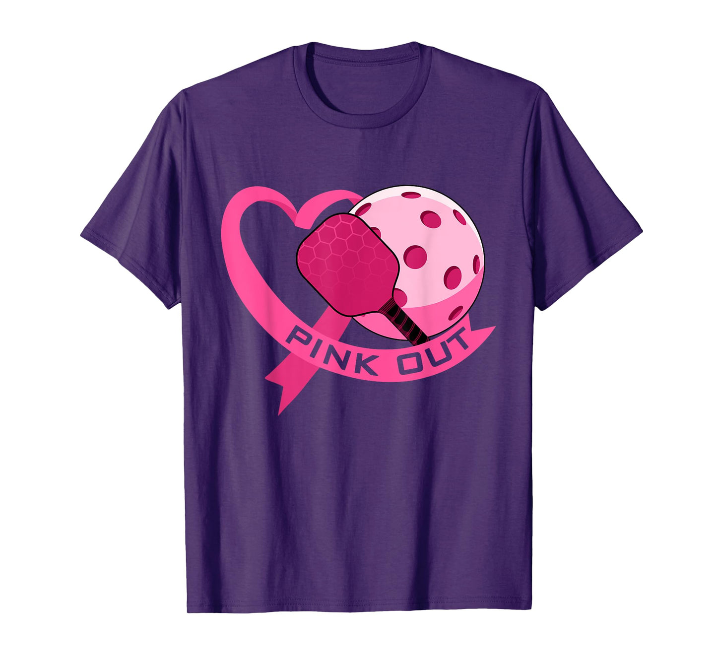 Pink Out Breast Cancer Pink Ribbon Heart & Pickleball Ball T-Shirt