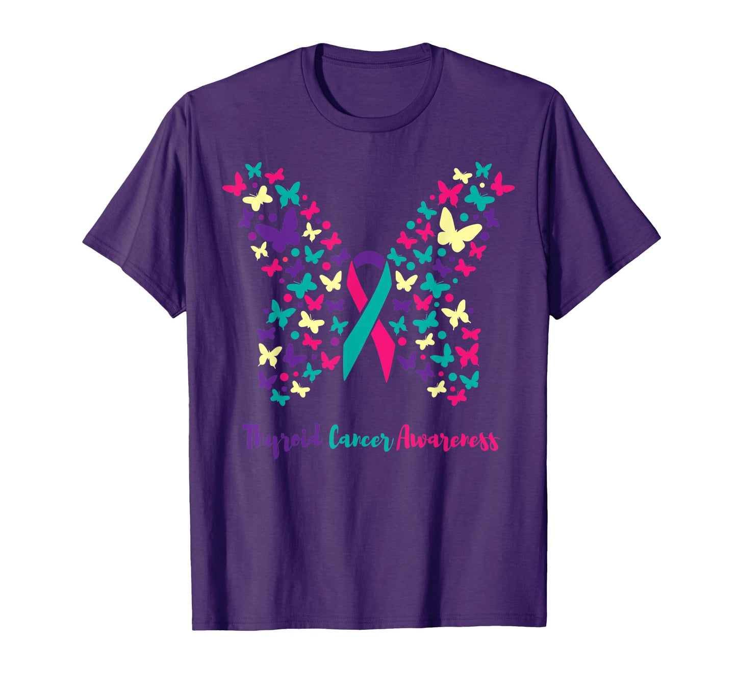 Thyroid Cancer Awareness Shirt, Butterfly Teal, Pink, Purple T-Shirt