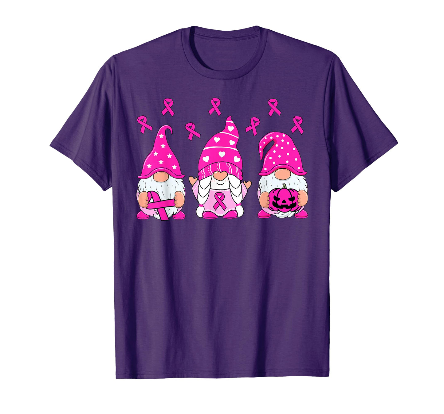 Breast Cancer Awareness Gnome Pumpkin Pink Ribbon Women Kids T-Shirt