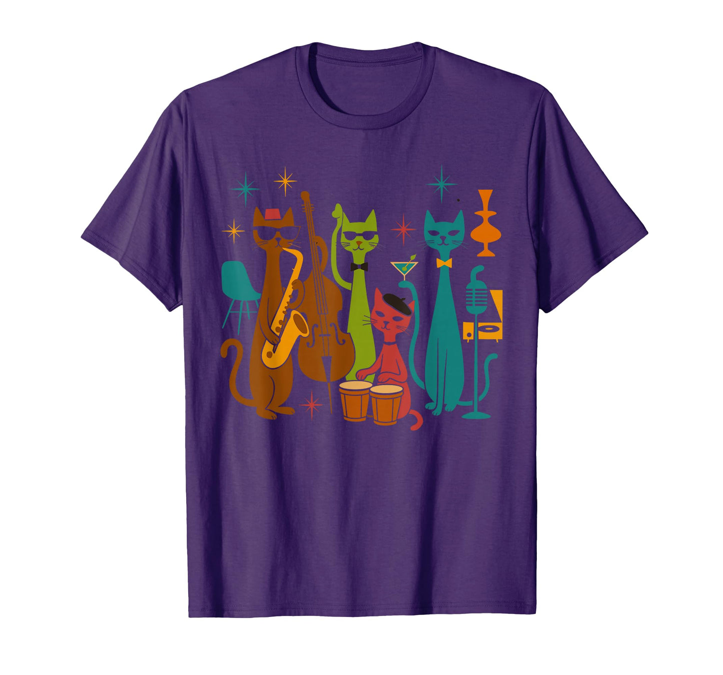Mid Century Modern Band Cats Retro 50s 60s Style T-Shirt