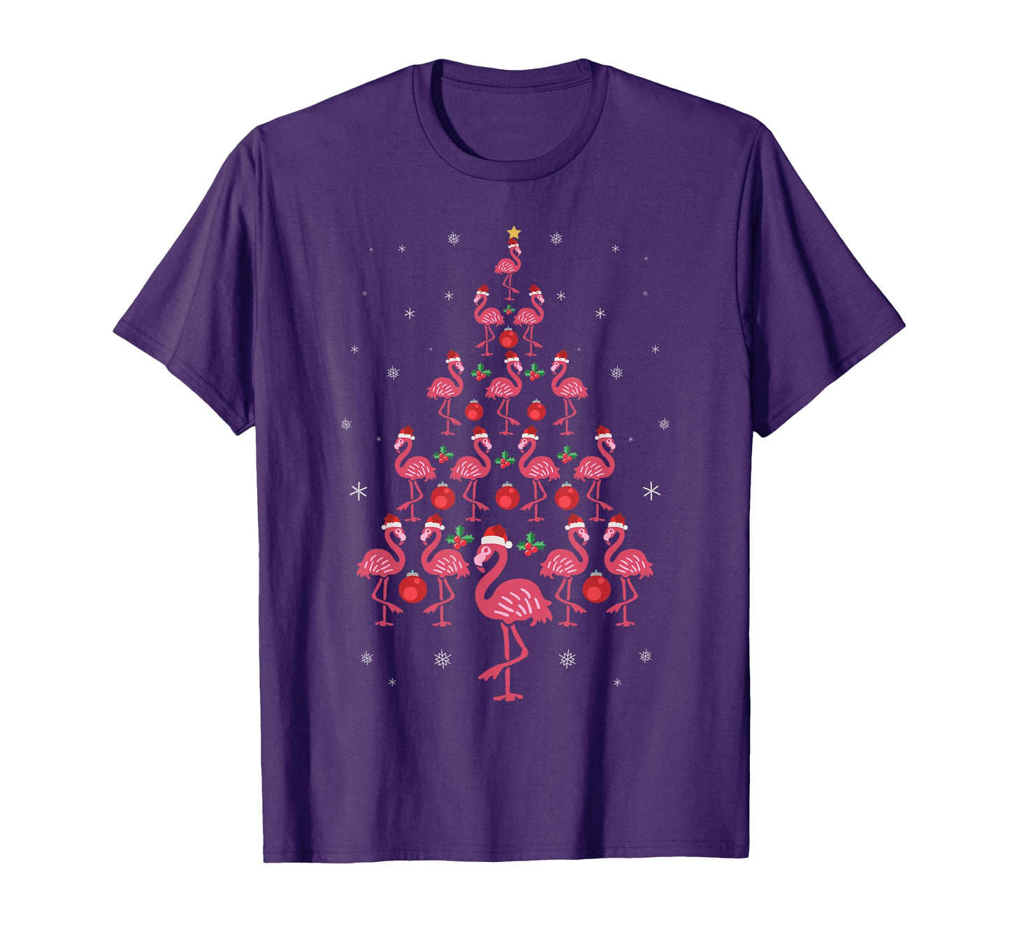Funny Christmas Pink Flamingo Tree Holiday Gift Bird Lover T-Shirt