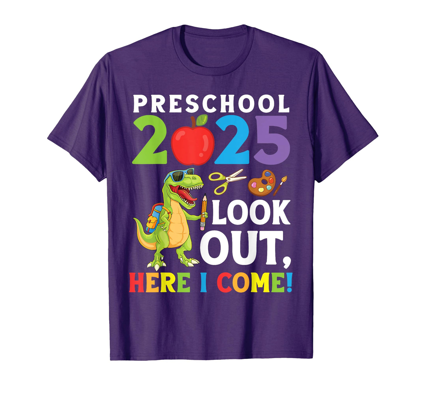 Preschool 2025 Dinosaur Student Look Out Here I Come T-Shirt