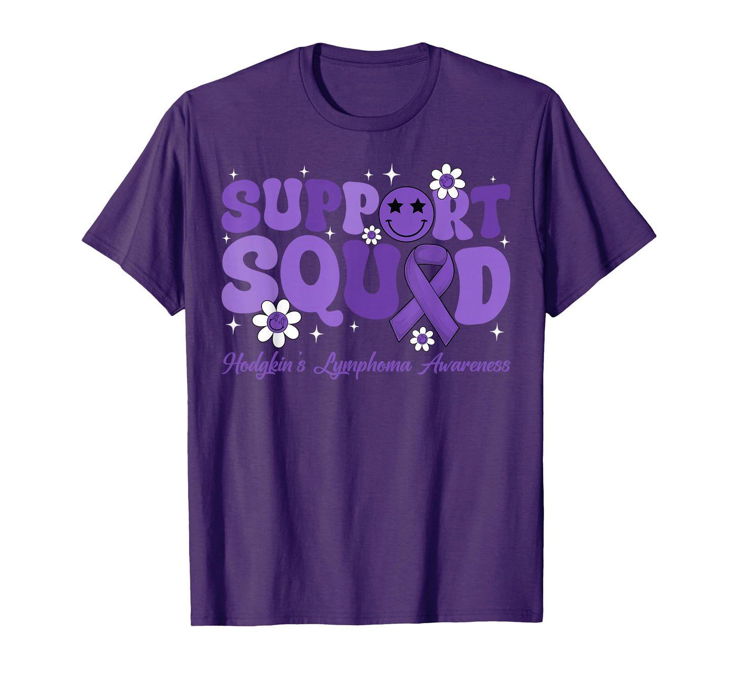 Retro Groovy Support Squad Hodgkins Lymphoma Lavender Ribbon T-Shirt
