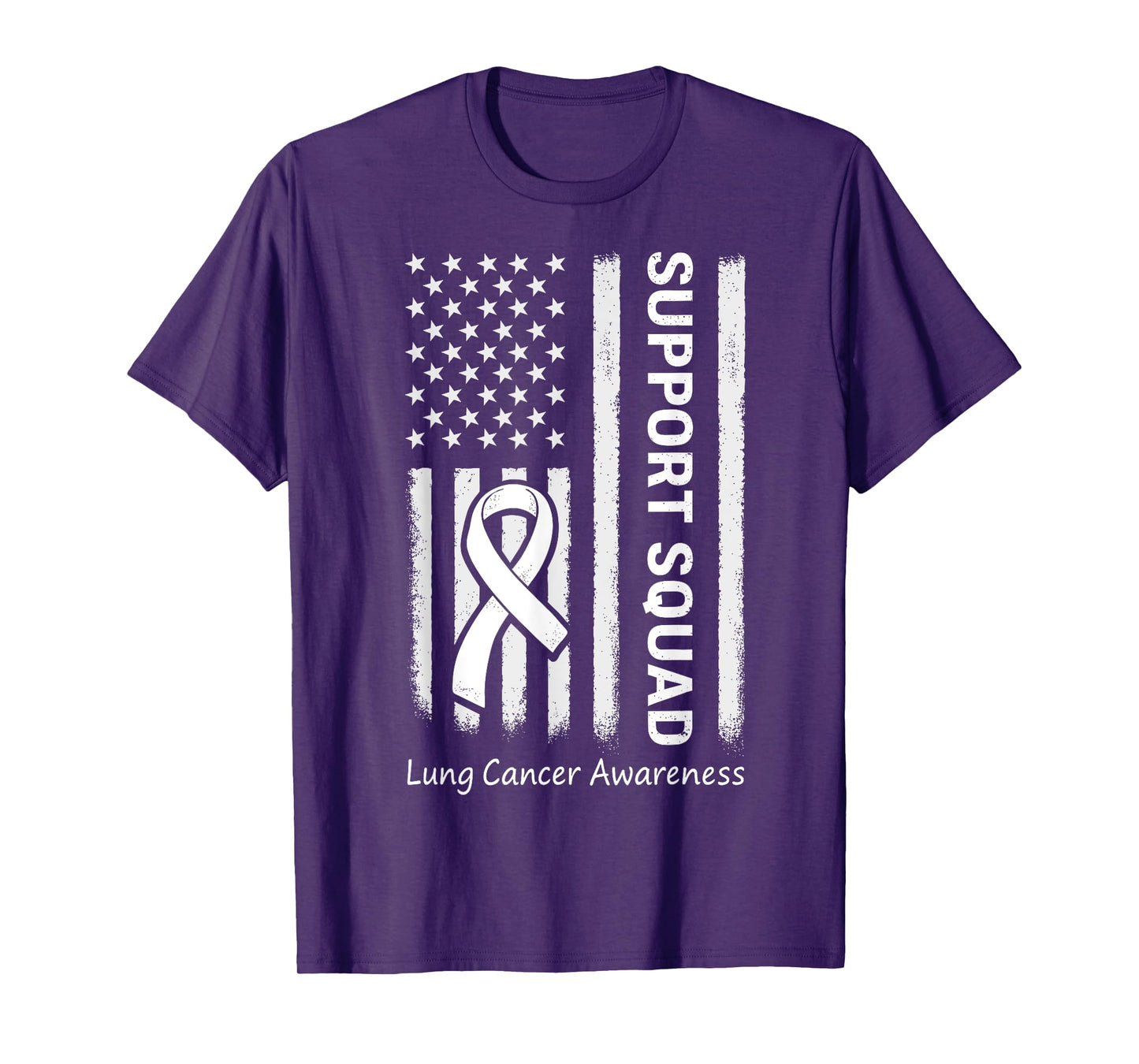Lung Cancer Support Squad White Ribbon American Flag T-Shirt