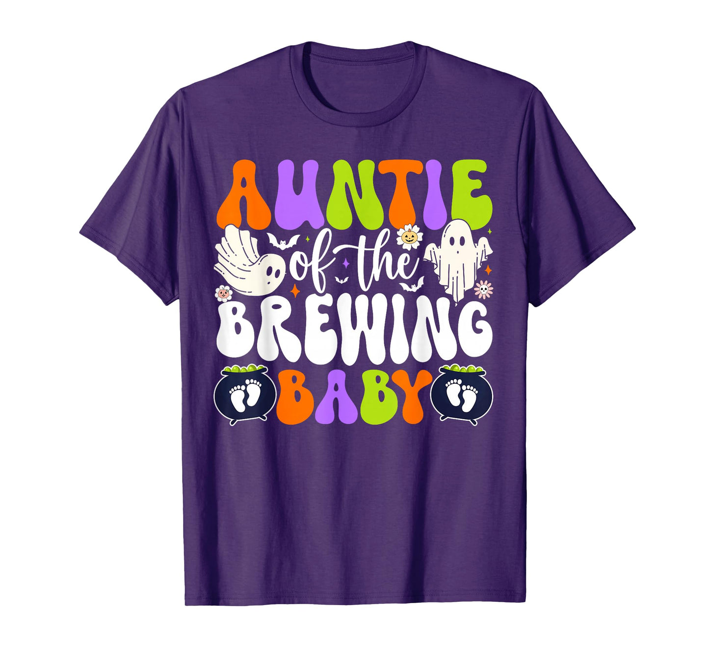 Auntie of Brewing Baby Halloween Theme Baby Shower Spooky T-Shirt