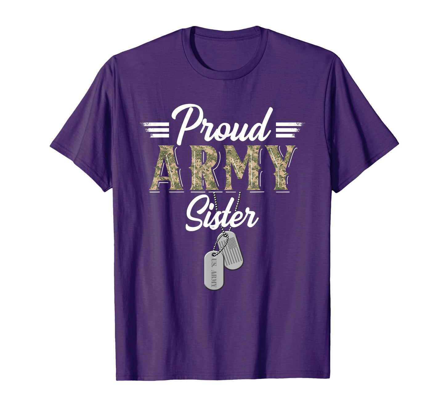 Proud Army Sister Military Sister with Dog Tag US Flag T-Shirt