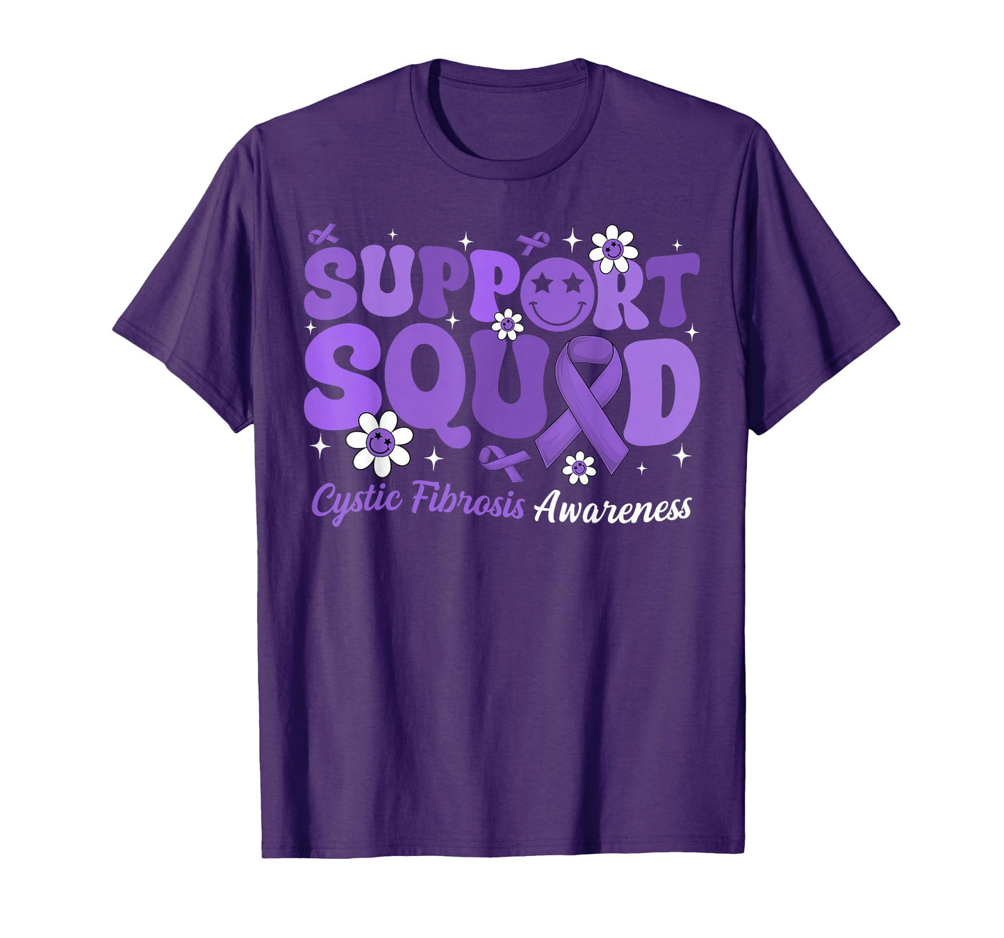 Groovy Support Squad Cystic Fibrosis Awareness Purple Ribbon T-Shirt