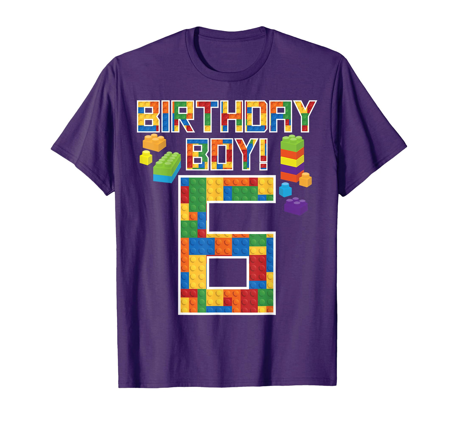 Cute 6th Birthday Gift 6 Years Old Block Building Boys Kids T-Shirt