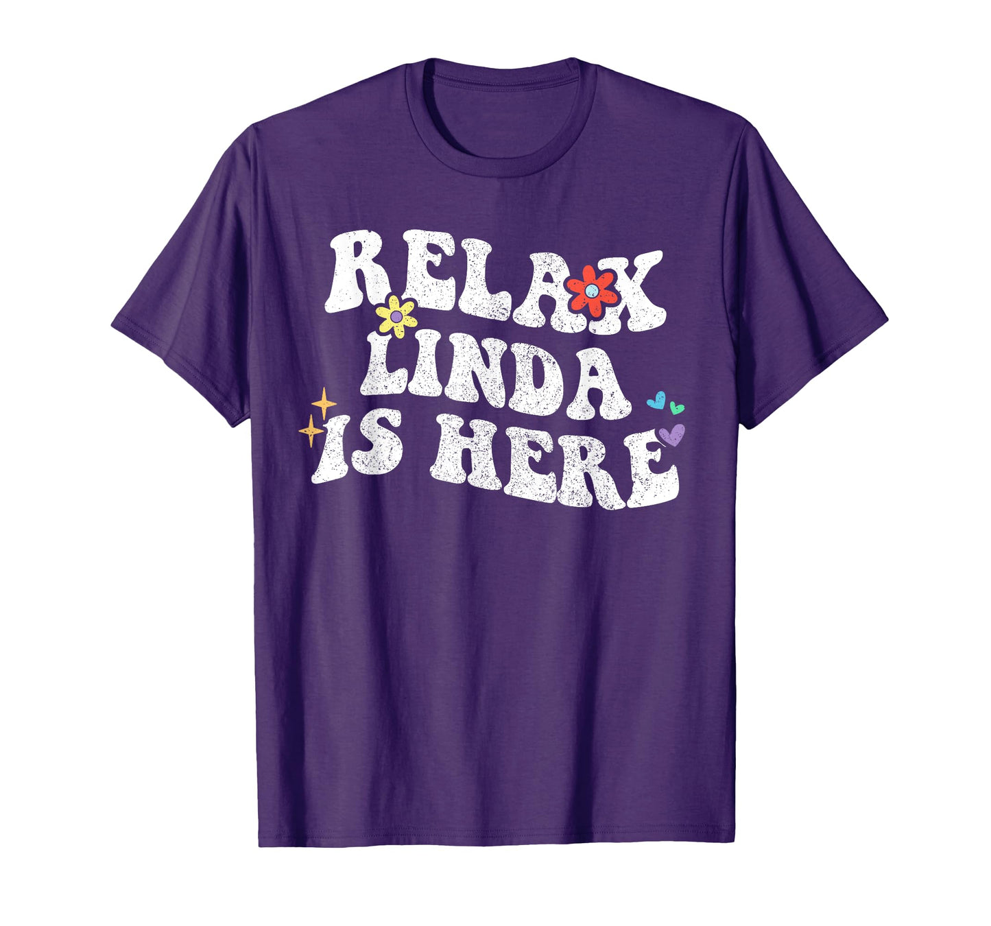 Personalized First Name outfit For Women Retro Groovy Relax Linda Is Here Funny Mother's Day Name T-Shirt