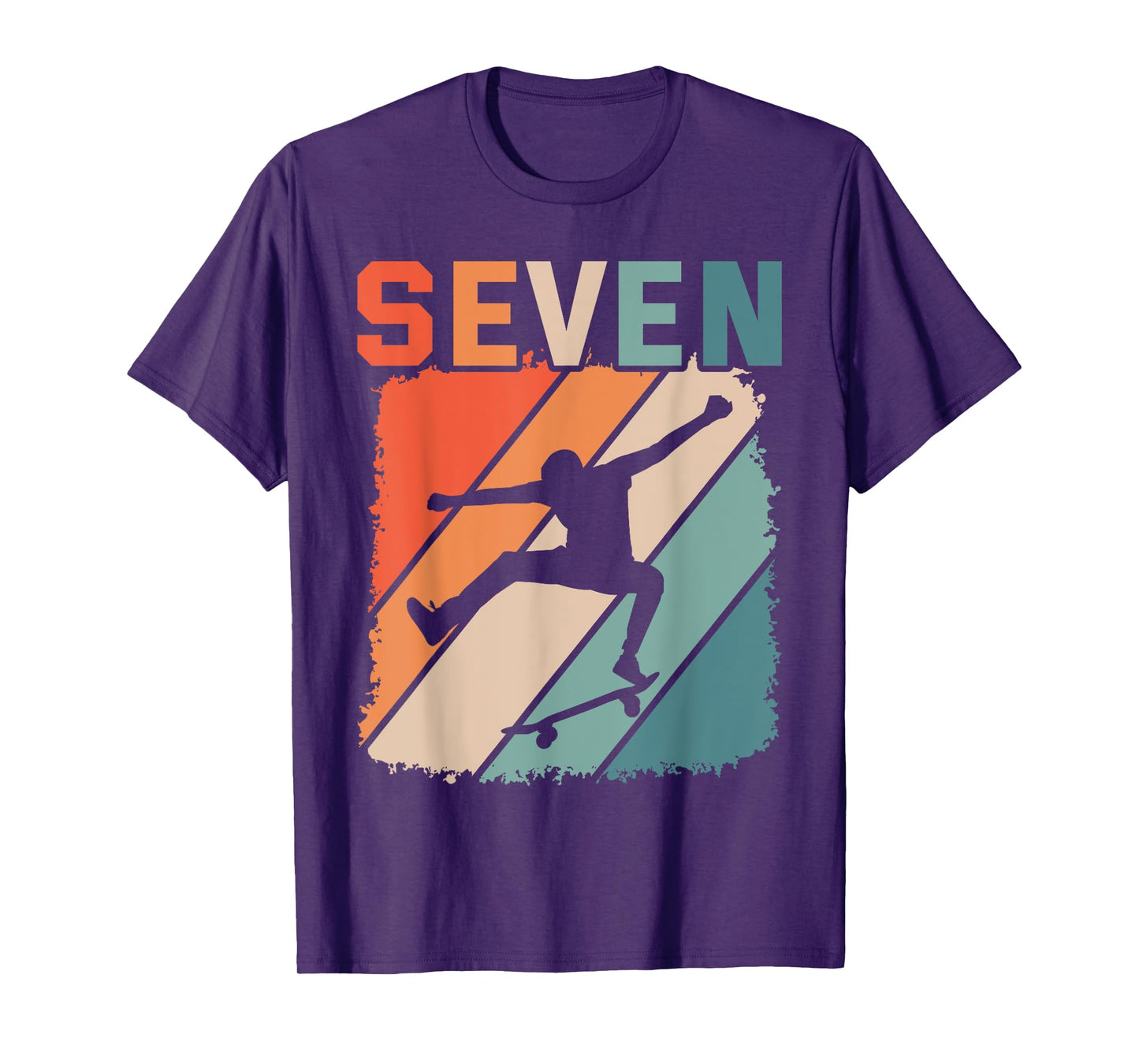 7th Birthday Retro Skateboard Skater Boys Kids 7 Years Old T-Shirt